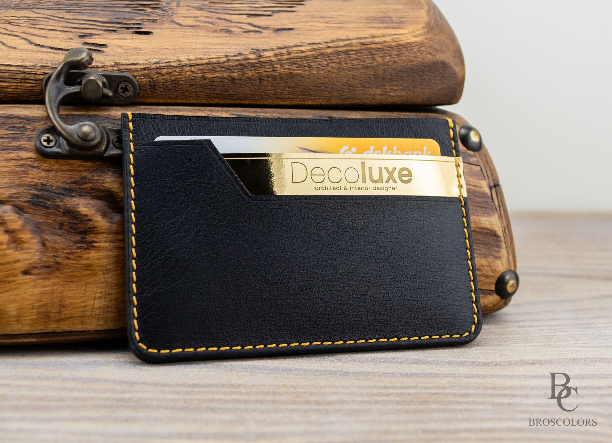 Slim Black&Gold Leather Card Holder