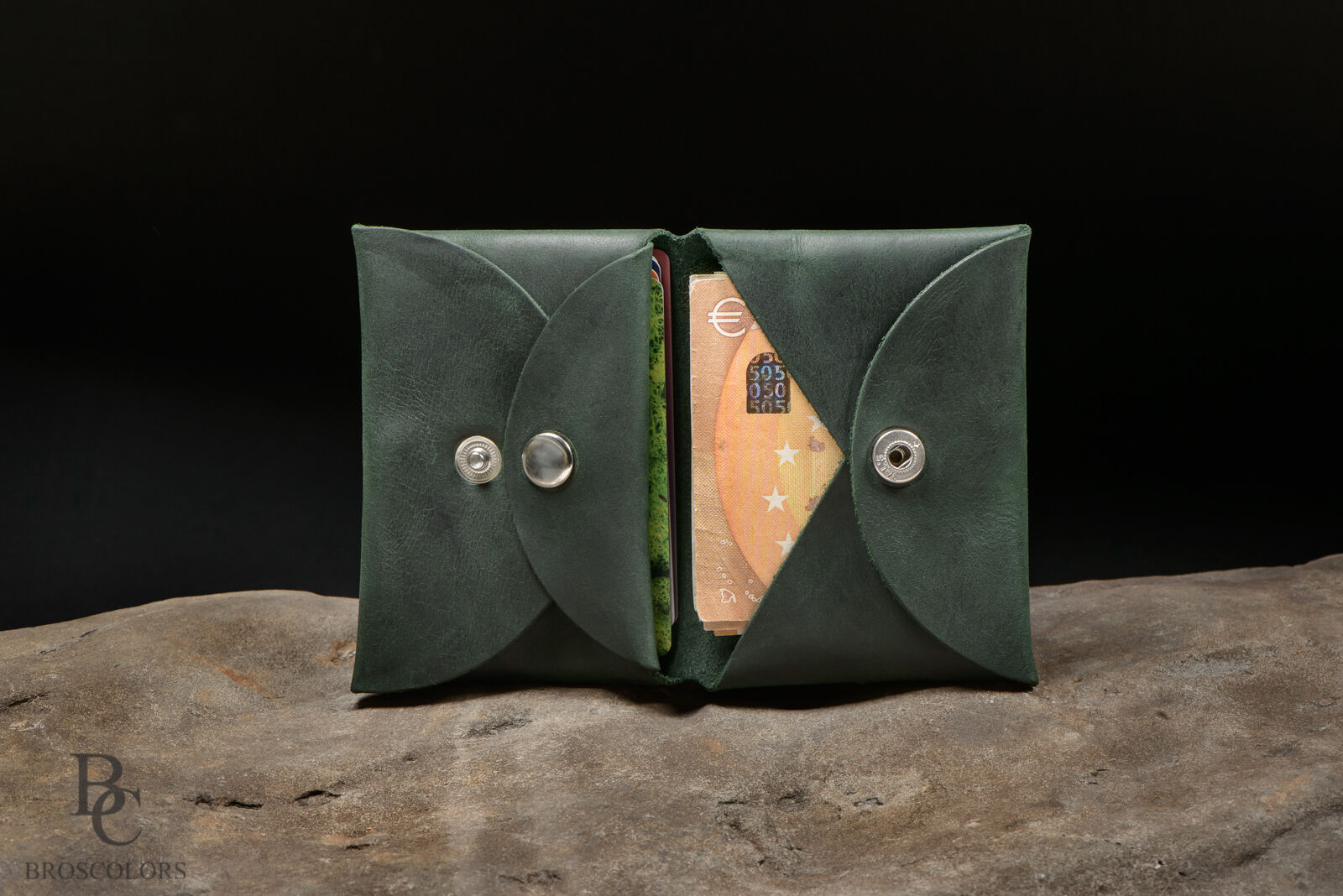 Minimalist Origami Wallet, Customized Oil Green Crazy Horse Leather Wallet