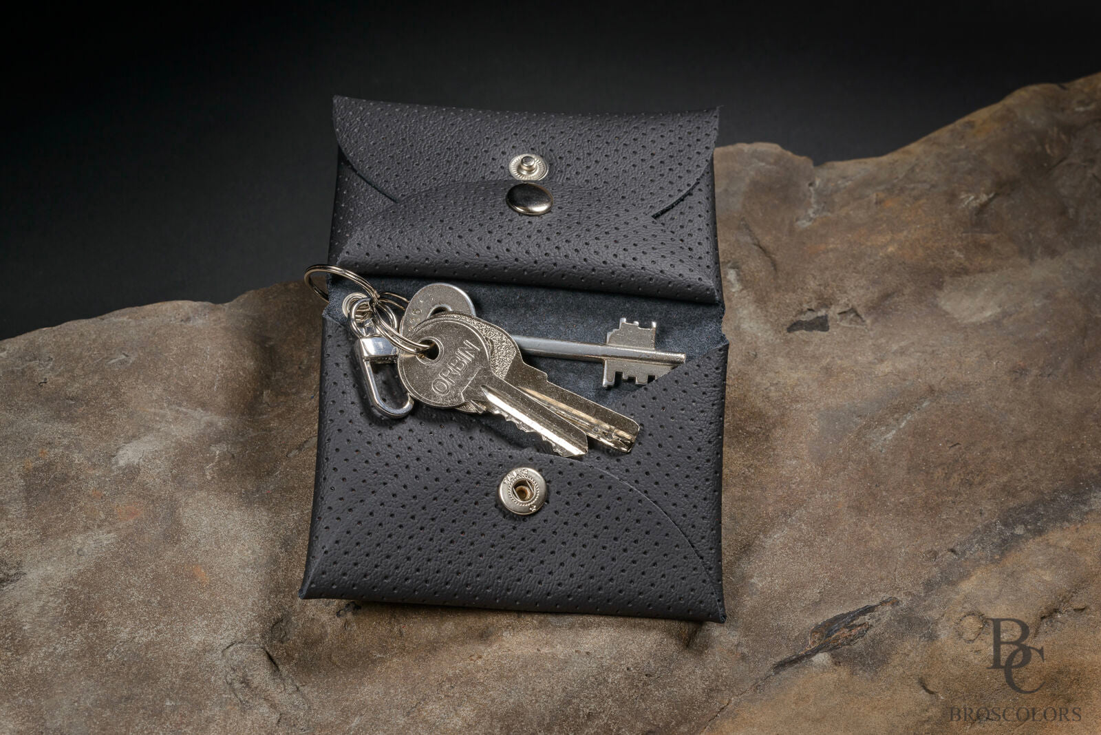 Minimalist Origami Wallet with Black Perforated Leather, Unisex Wallet