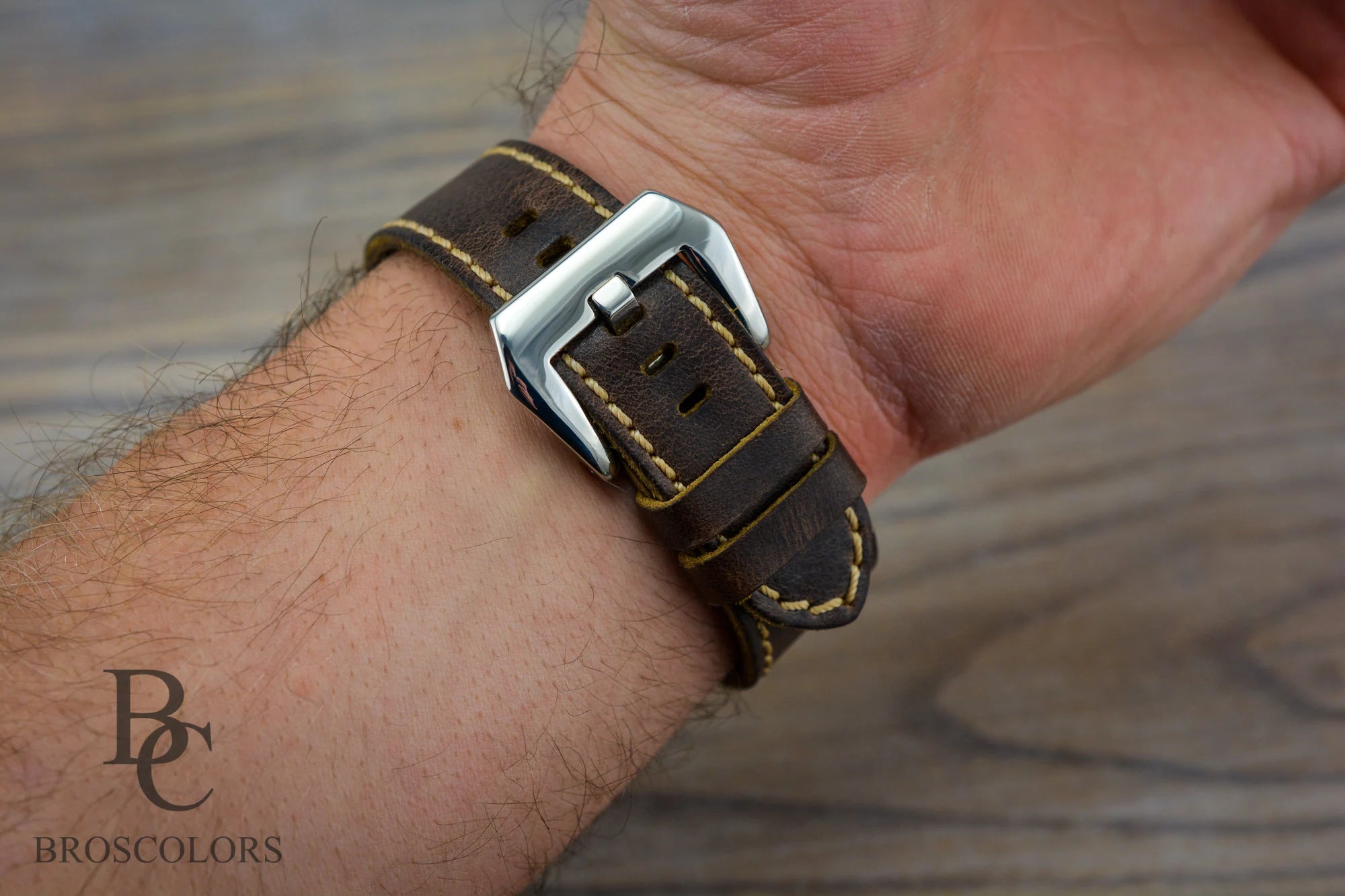 Apple Brown Leather Watch Strap Yellow Stitching - Cowboy Apple