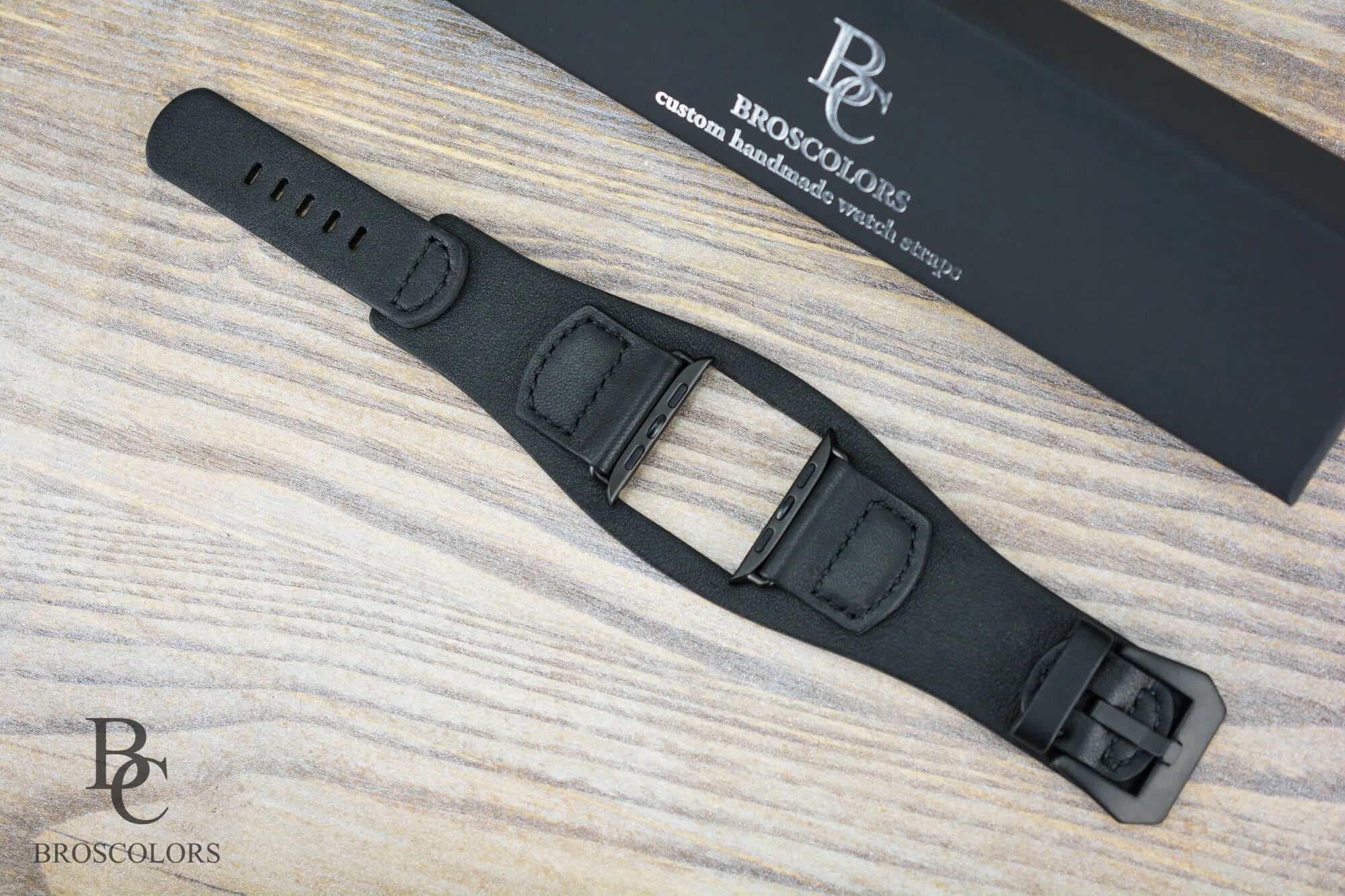 Apple Watch Cuff Strap - Black Leather Cuff Band - Dark Knight
