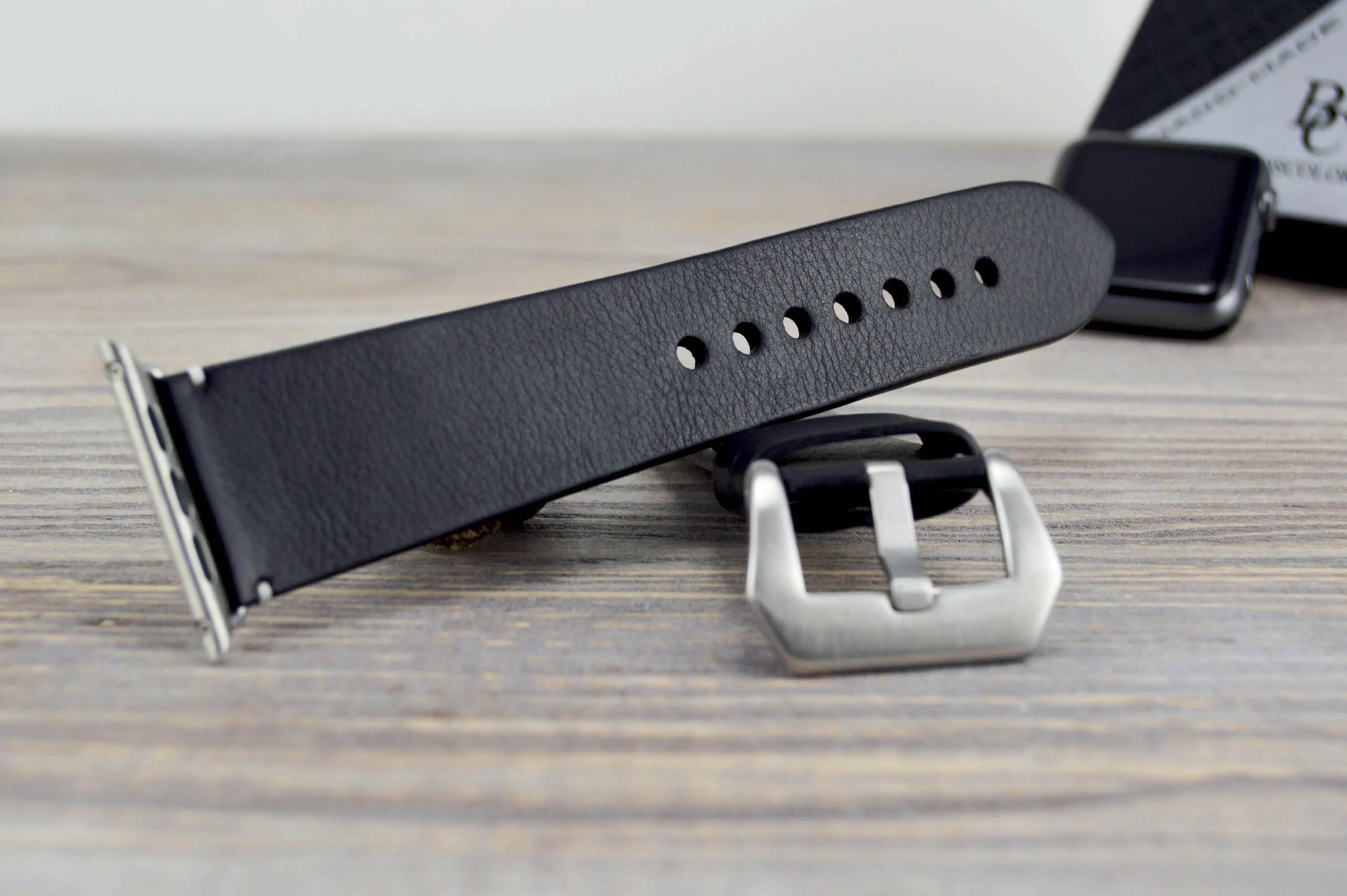 Black Apple Leather Watch Strap - Classic Black