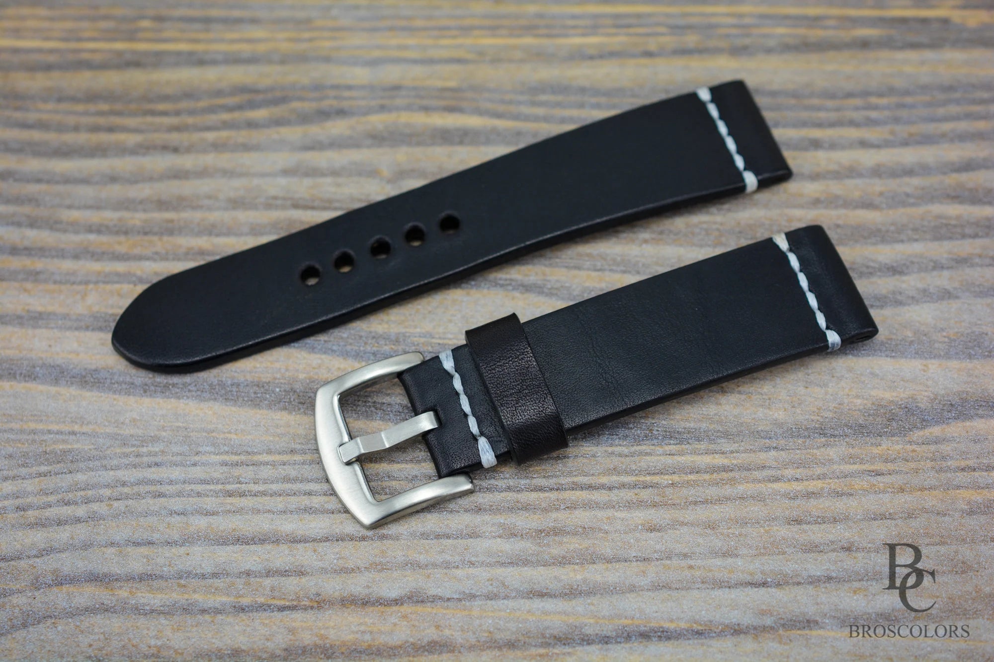 Black Leather Watch Strap with Gray Stitching - Undercover Style