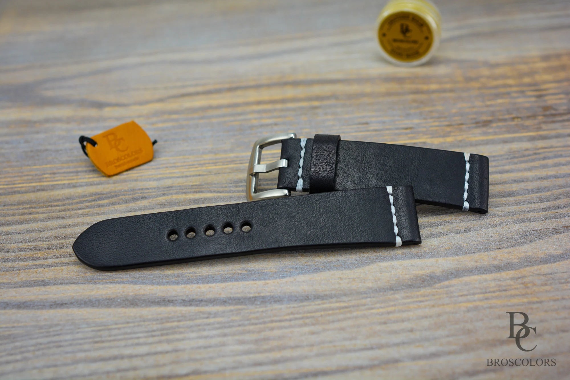 Black Leather Watch Strap with Gray Stitching - Undercover Style