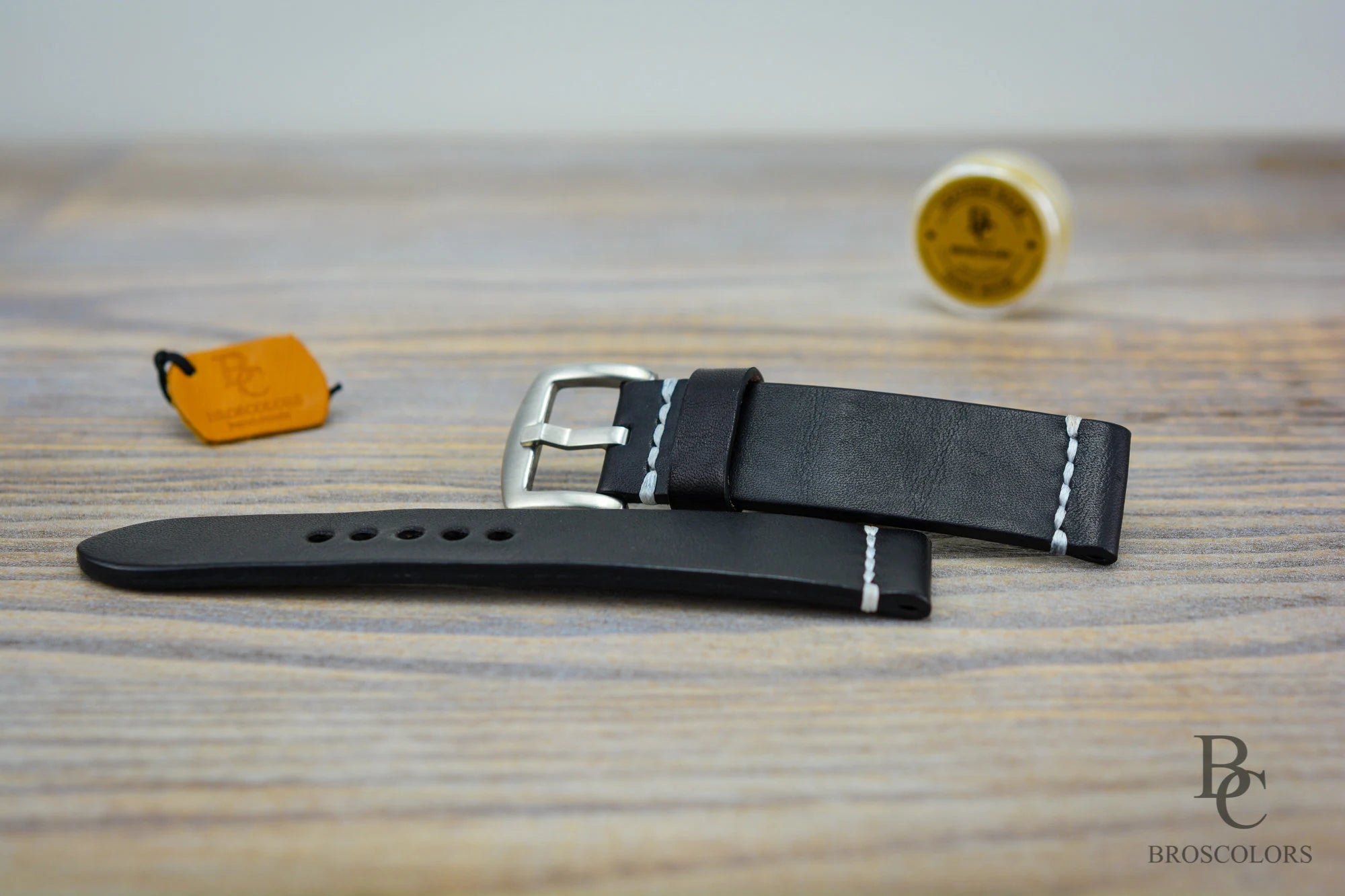 Black Leather Watch Strap with Gray Stitching - Undercover Style