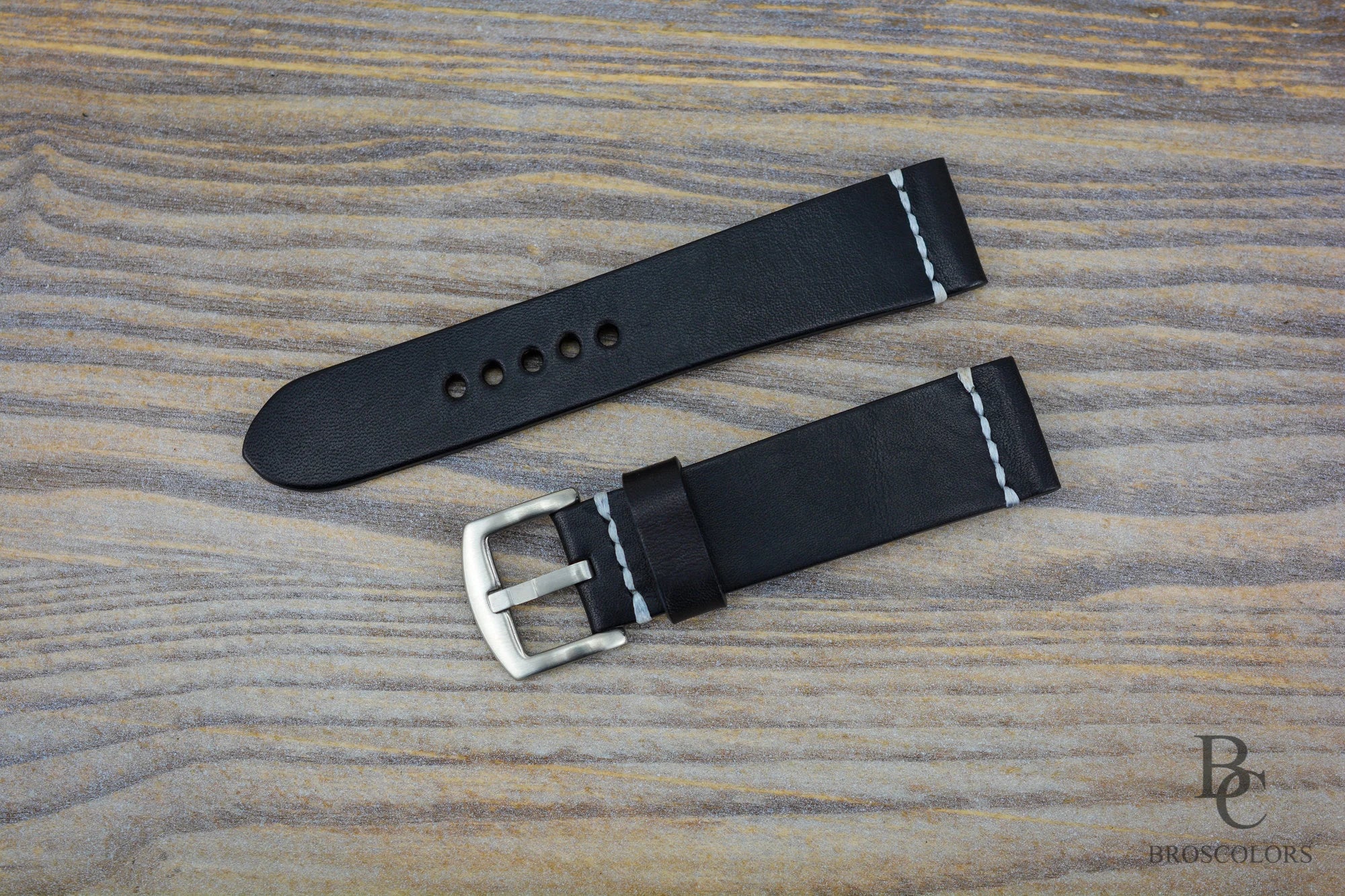Black Leather Watch Strap with Gray Stitching - Undercover Style