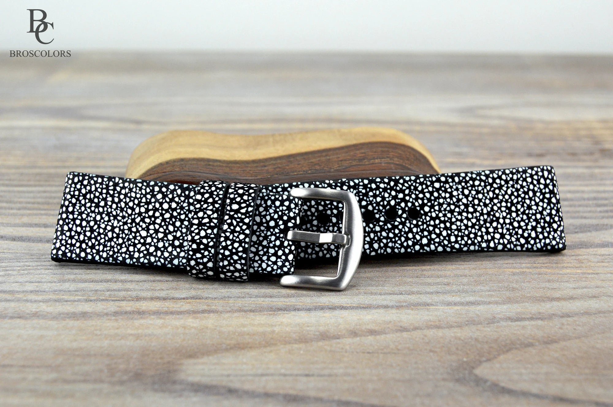 Black and White Leather Watch Strap - 101 Dots