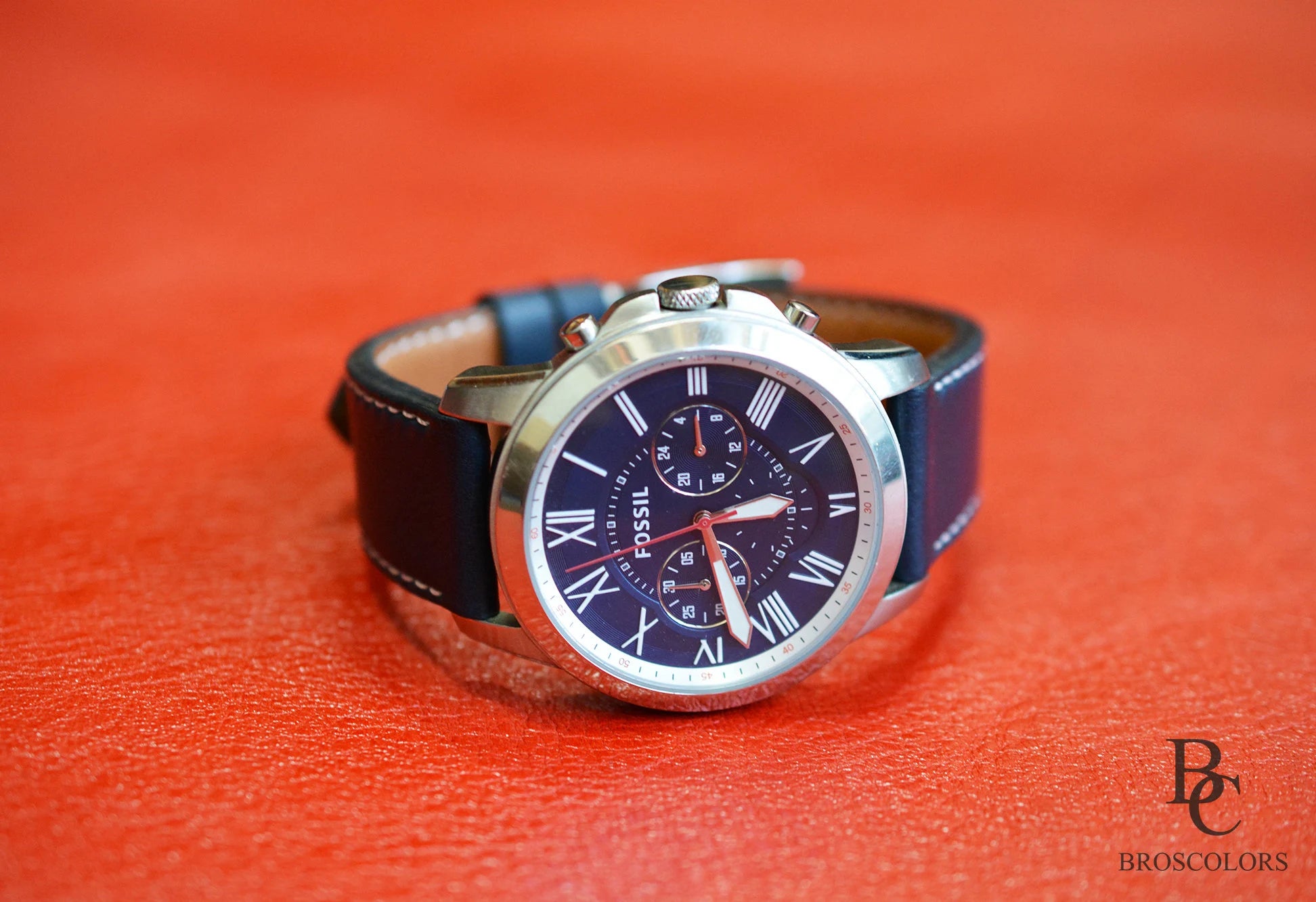 Blue Leather Watch Strap with White Stitching - Blue Suit White Stitch