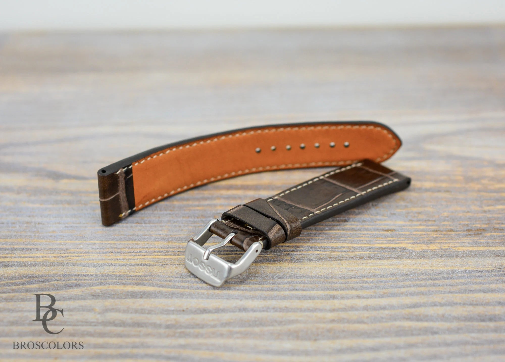 Brown Crocodile Embossed Leather Watch Strap - Crocko Foot