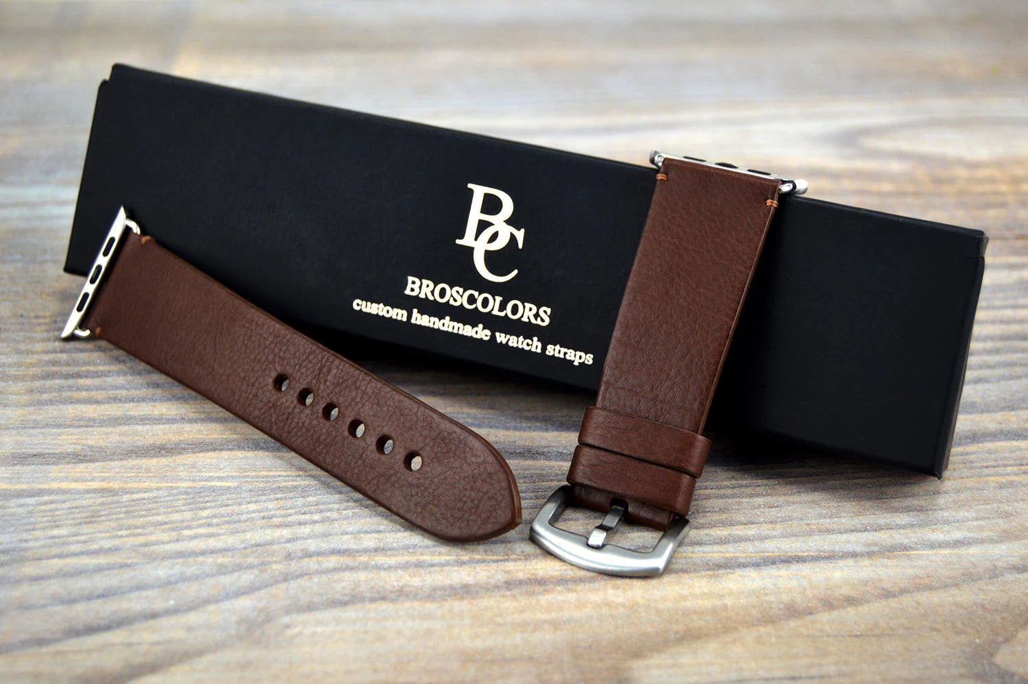 Brown Leather Apple Watch Strap All Series "Single Stitch"