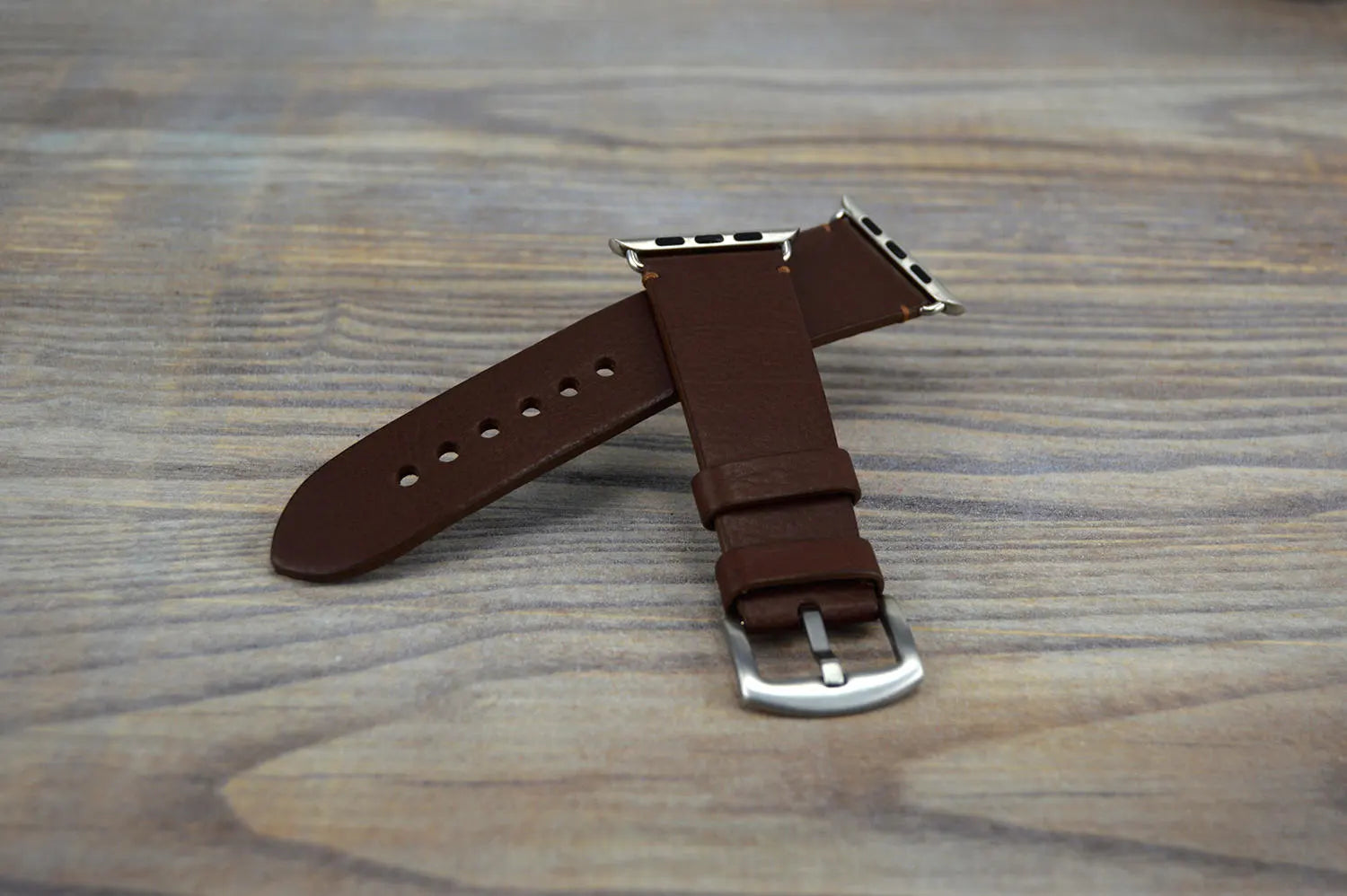 Brown Leather Apple Watch Strap All Series "Single Stitch"