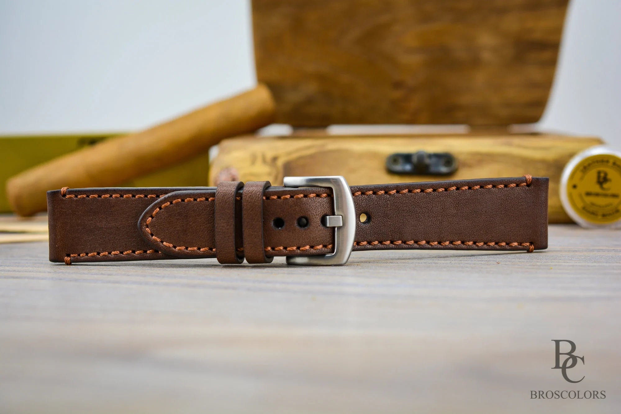 Classic Brown Color Stitched Watch Strap - Brown Pumpkin