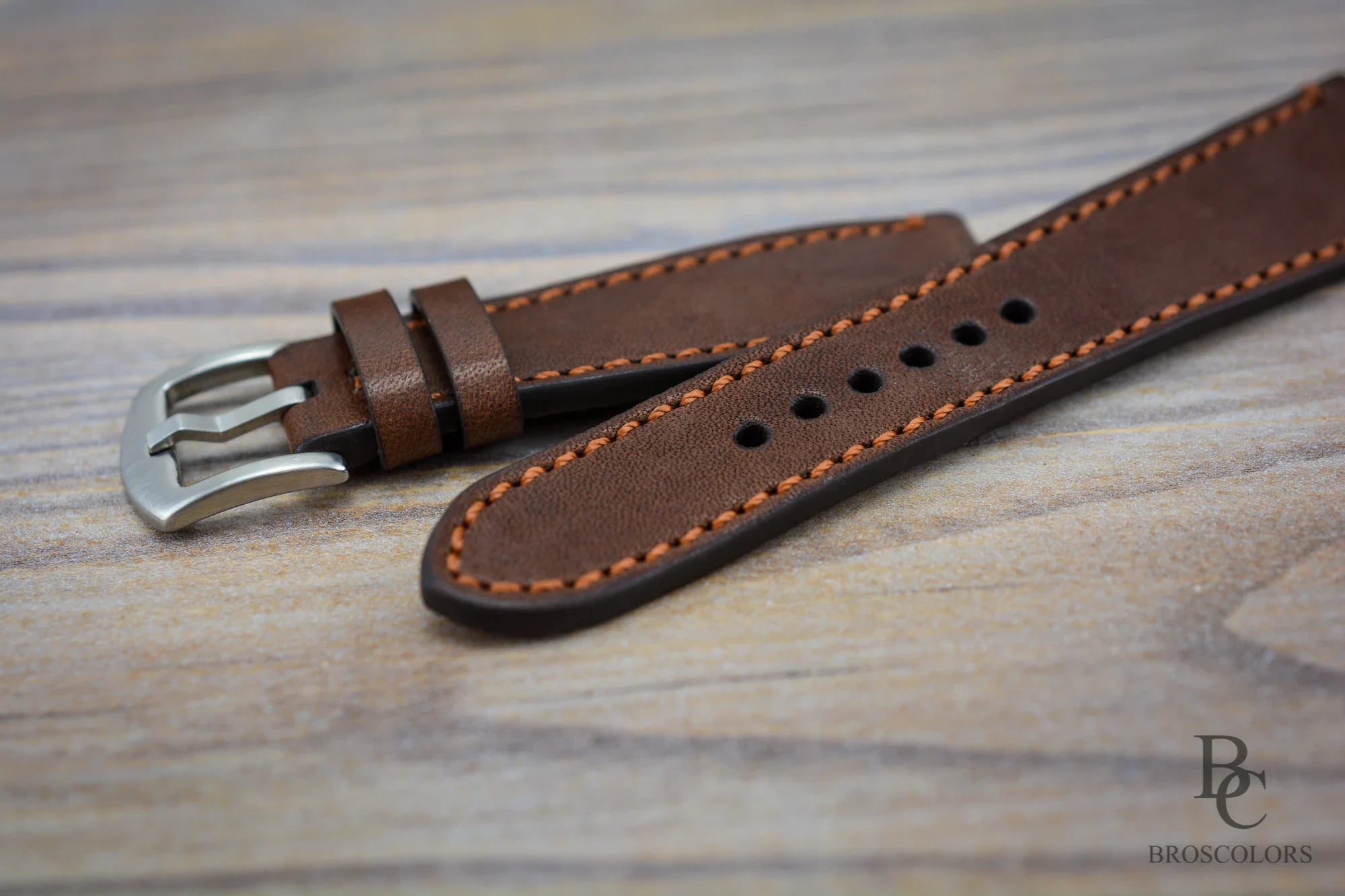 Classic Brown Color Stitched Watch Strap - Brown Pumpkin
