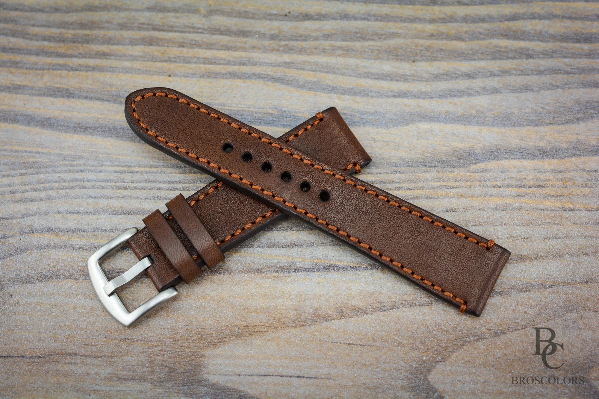 Classic Brown Color Stitched Watch Strap - Brown Pumpkin