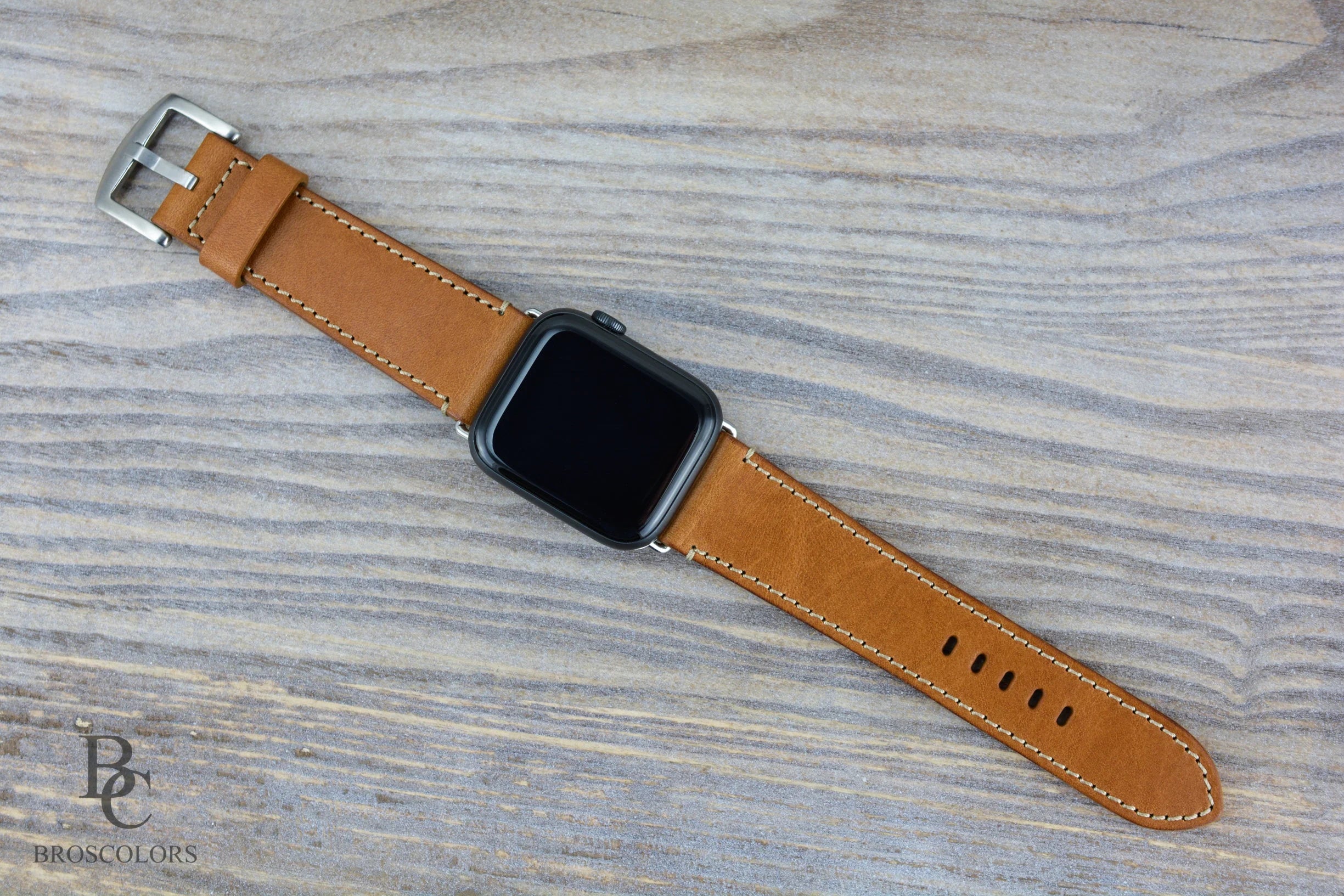 Customizable Apple Leather Watch Strap Camel Brown - Brown Apple