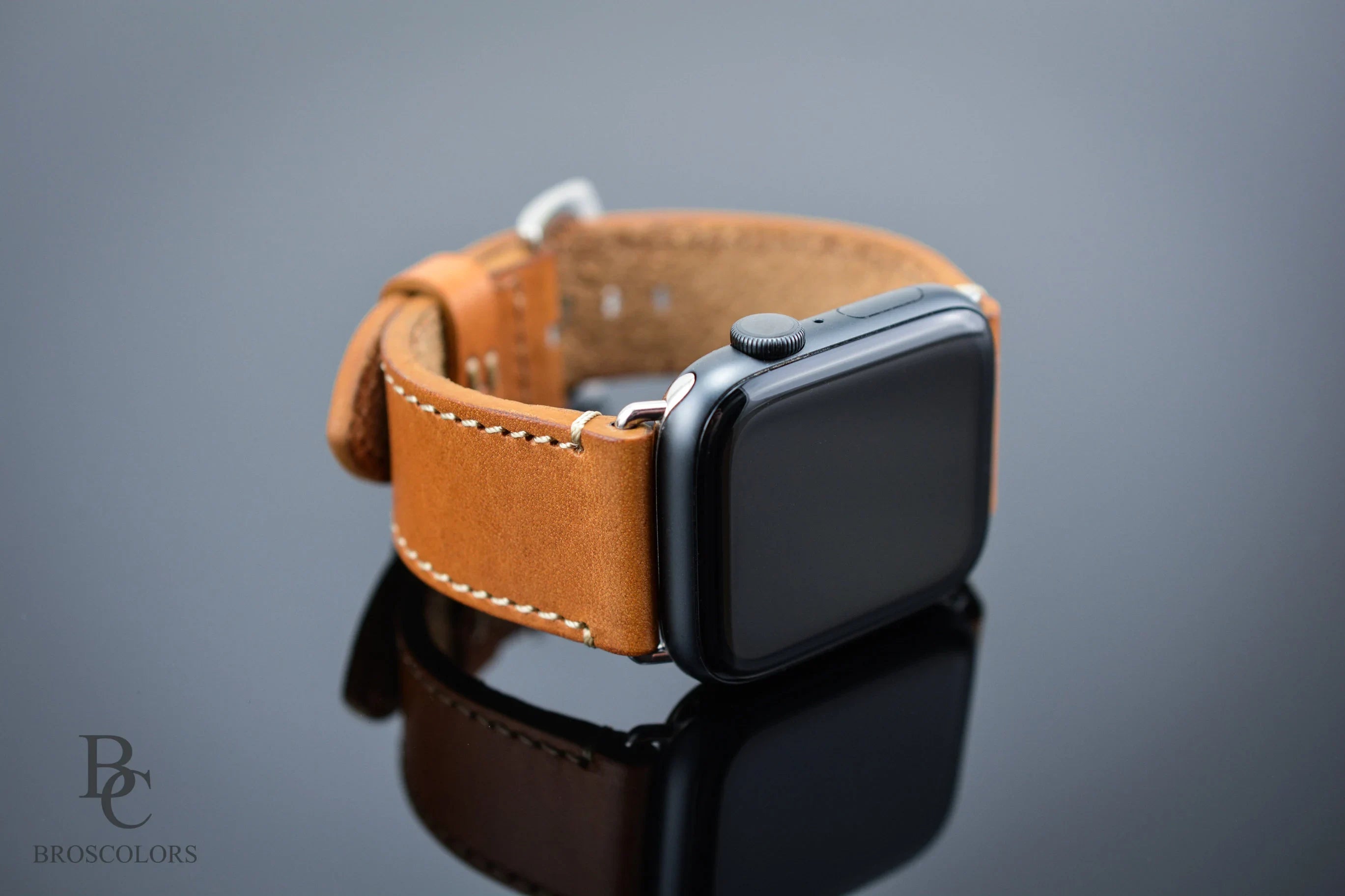 Customizable Apple Leather Watch Strap Camel Brown - Brown Apple