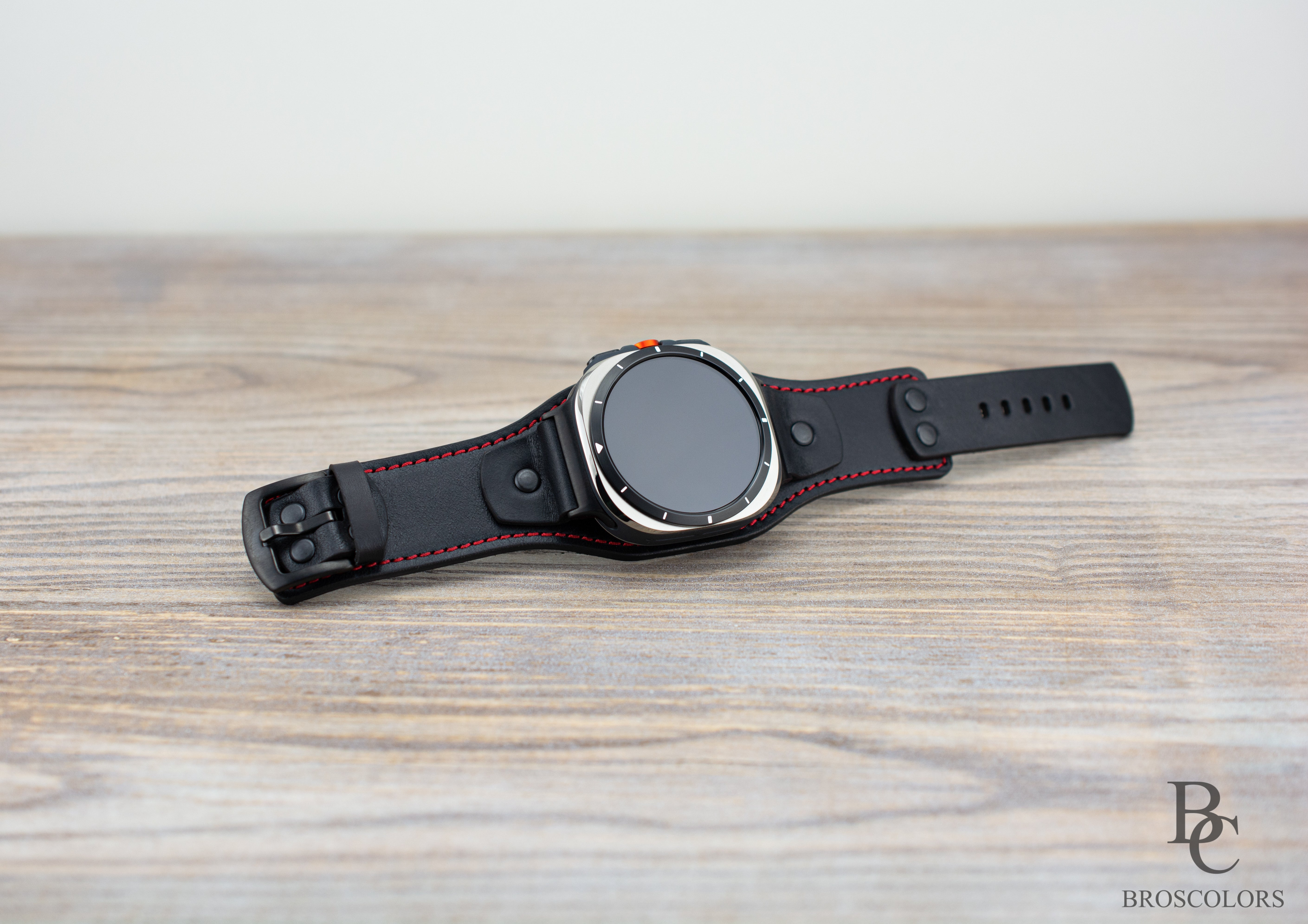 Black Leather Cuff Band for Samsung Galaxy Ultra 47mm / Galaxy 8 Classic