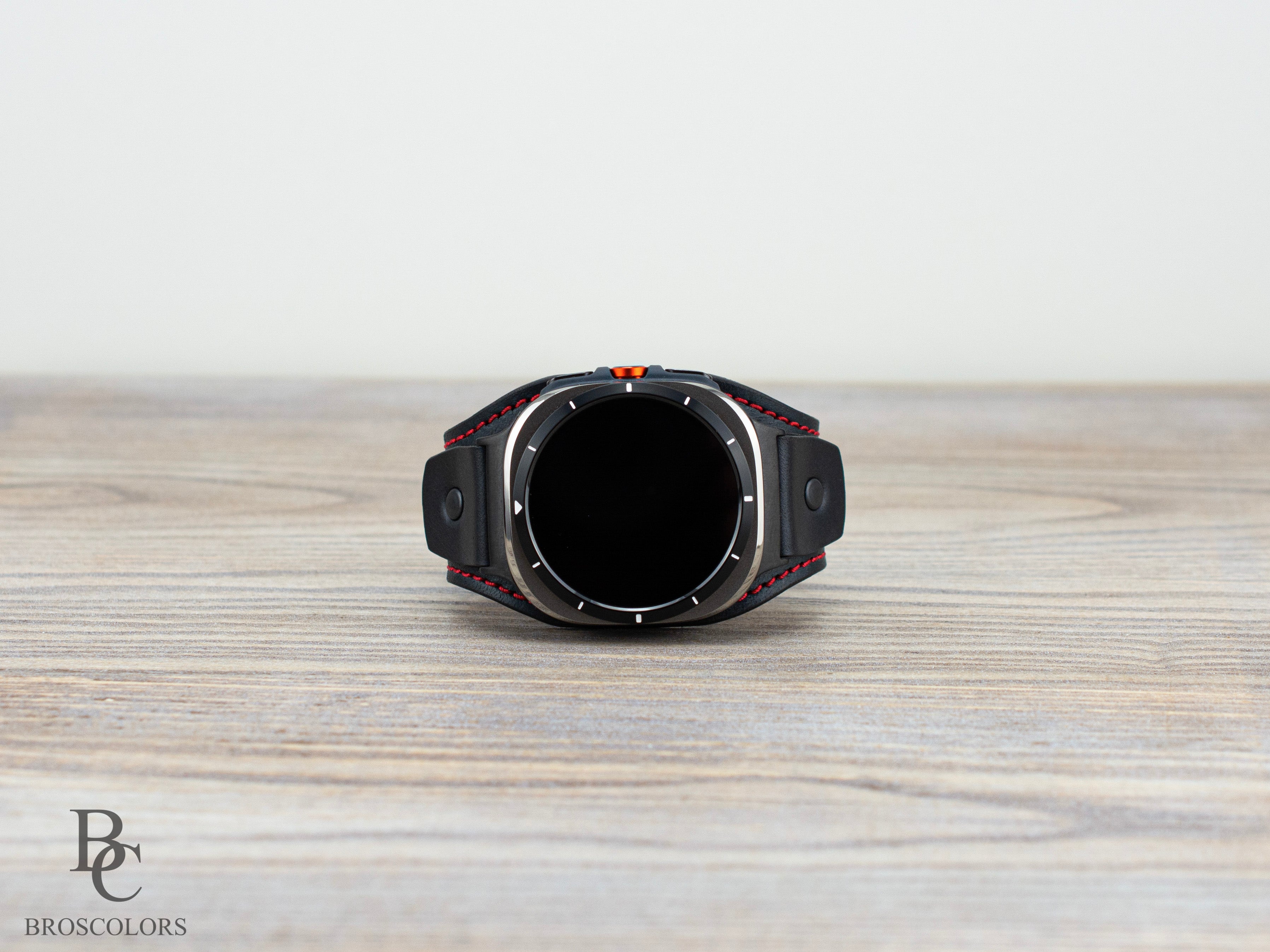 Black Leather Cuff Band for Samsung Galaxy Ultra 47mm / Galaxy 8 Classic