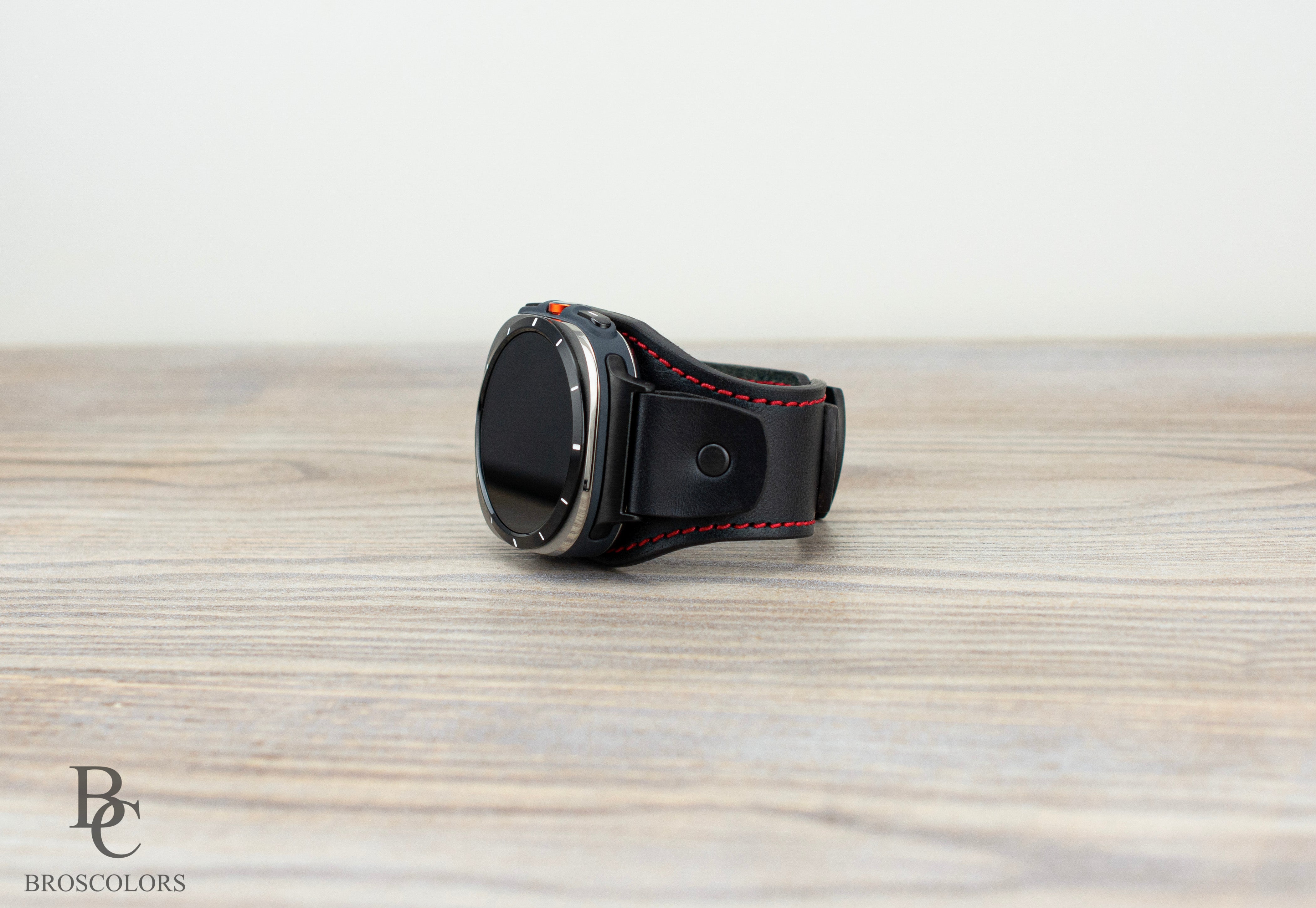 Black Leather Cuff Band for Samsung Galaxy Ultra 47mm / Galaxy 8 Classic