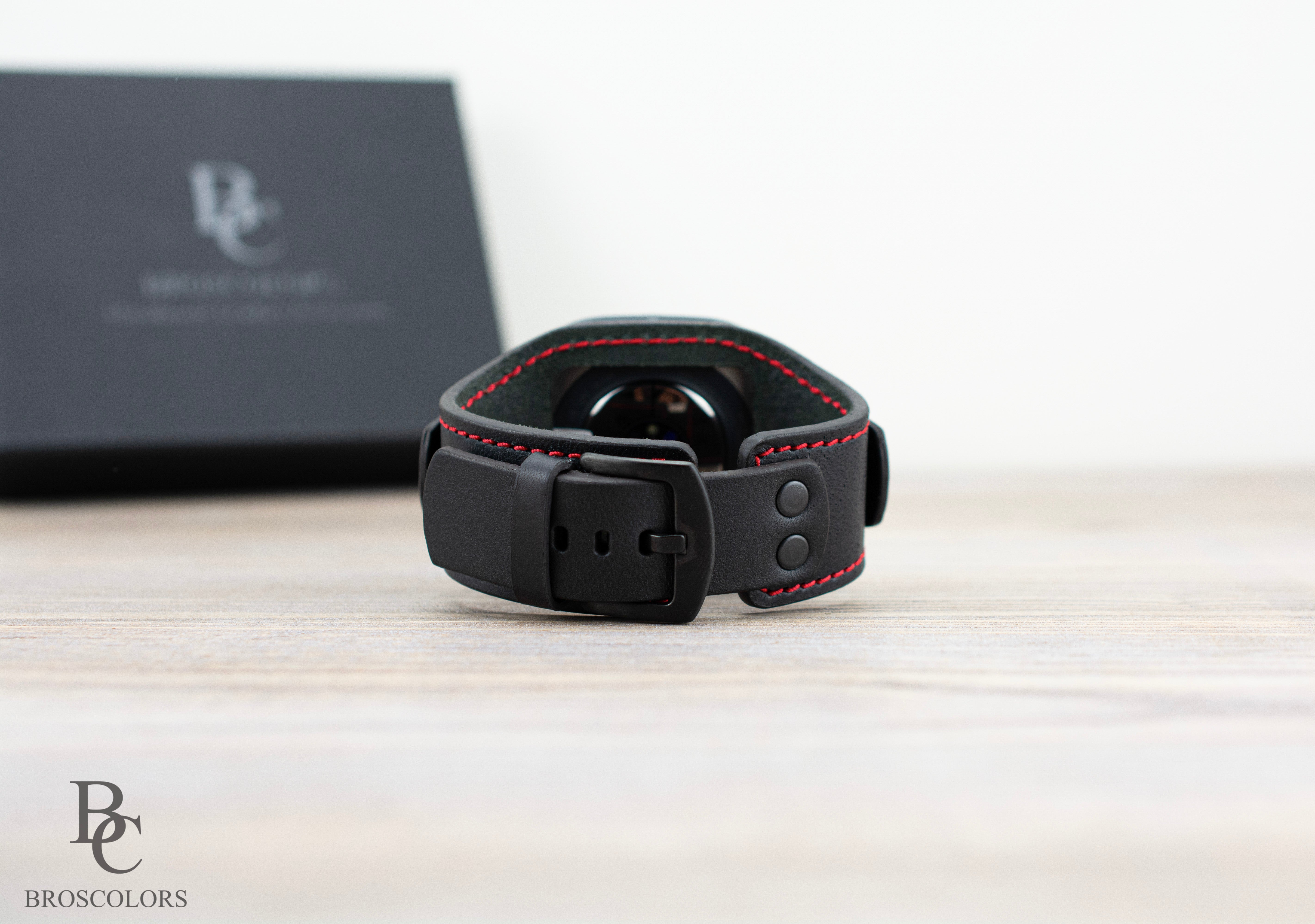 Black Leather Cuff Band for Samsung Galaxy Ultra 47mm / Galaxy 8 Classic