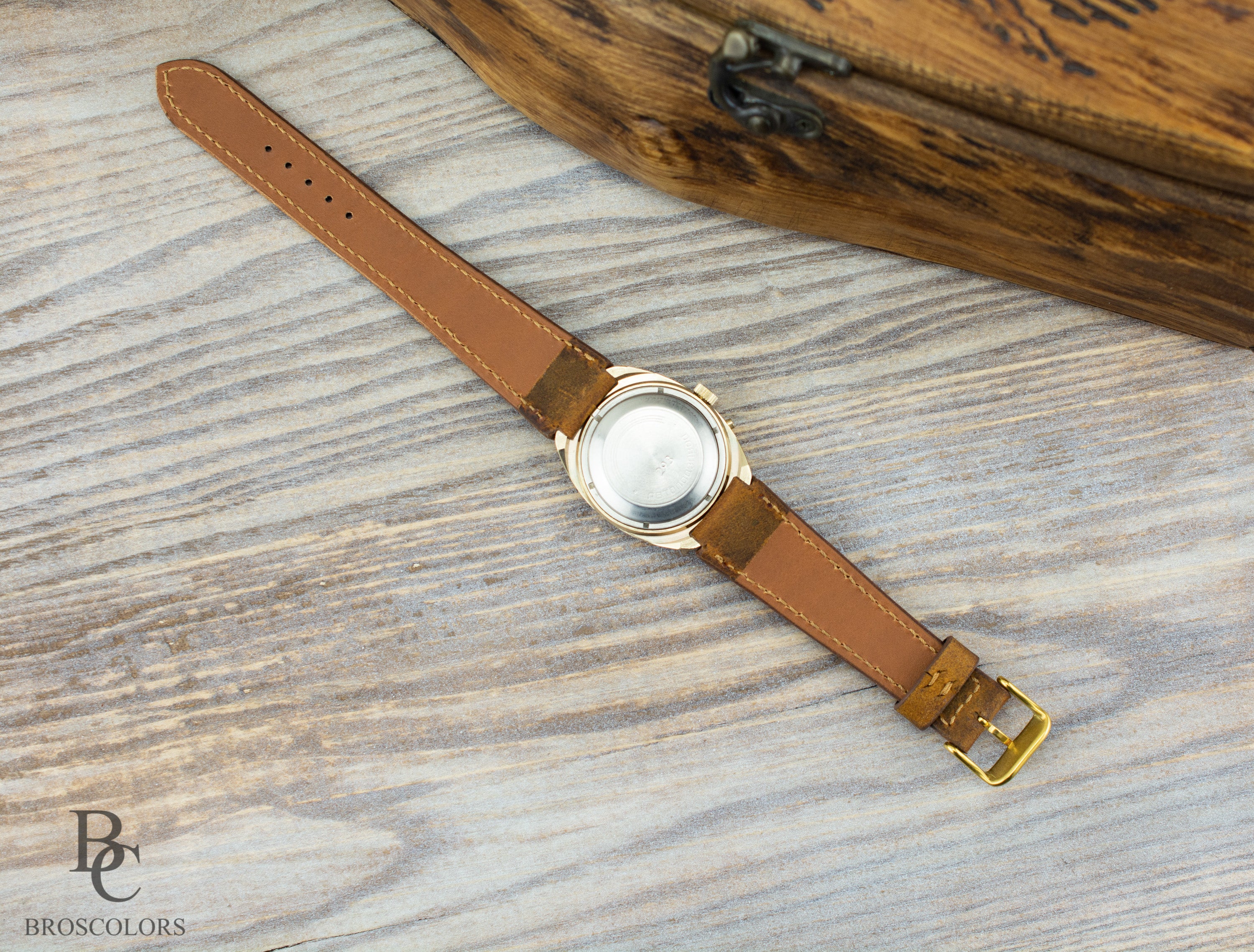 "СЛАВА" Crazy Horse Leather Watch Strap - Cognac Brown