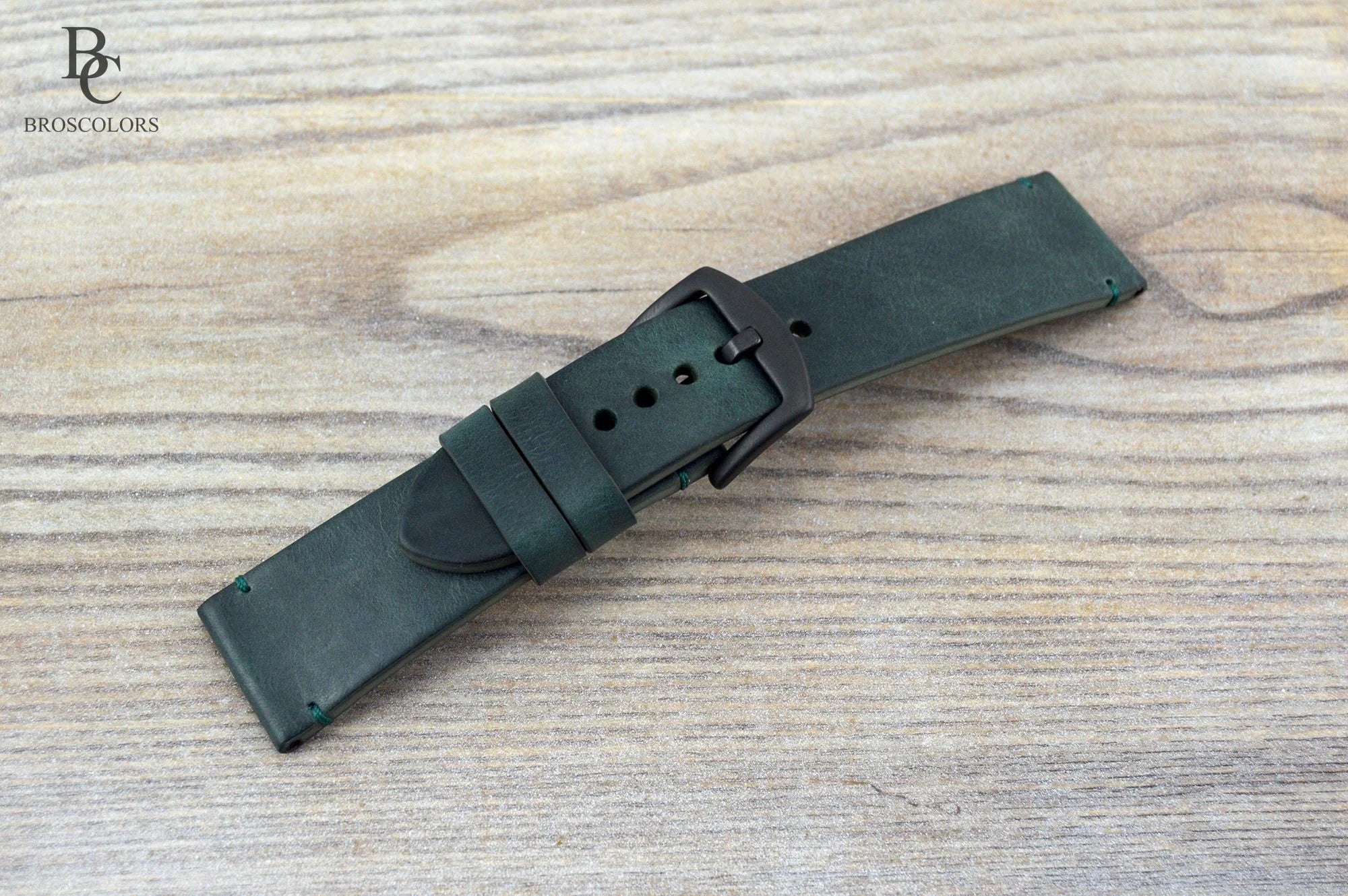Dark Green Leather Watch Strap - Green Frog