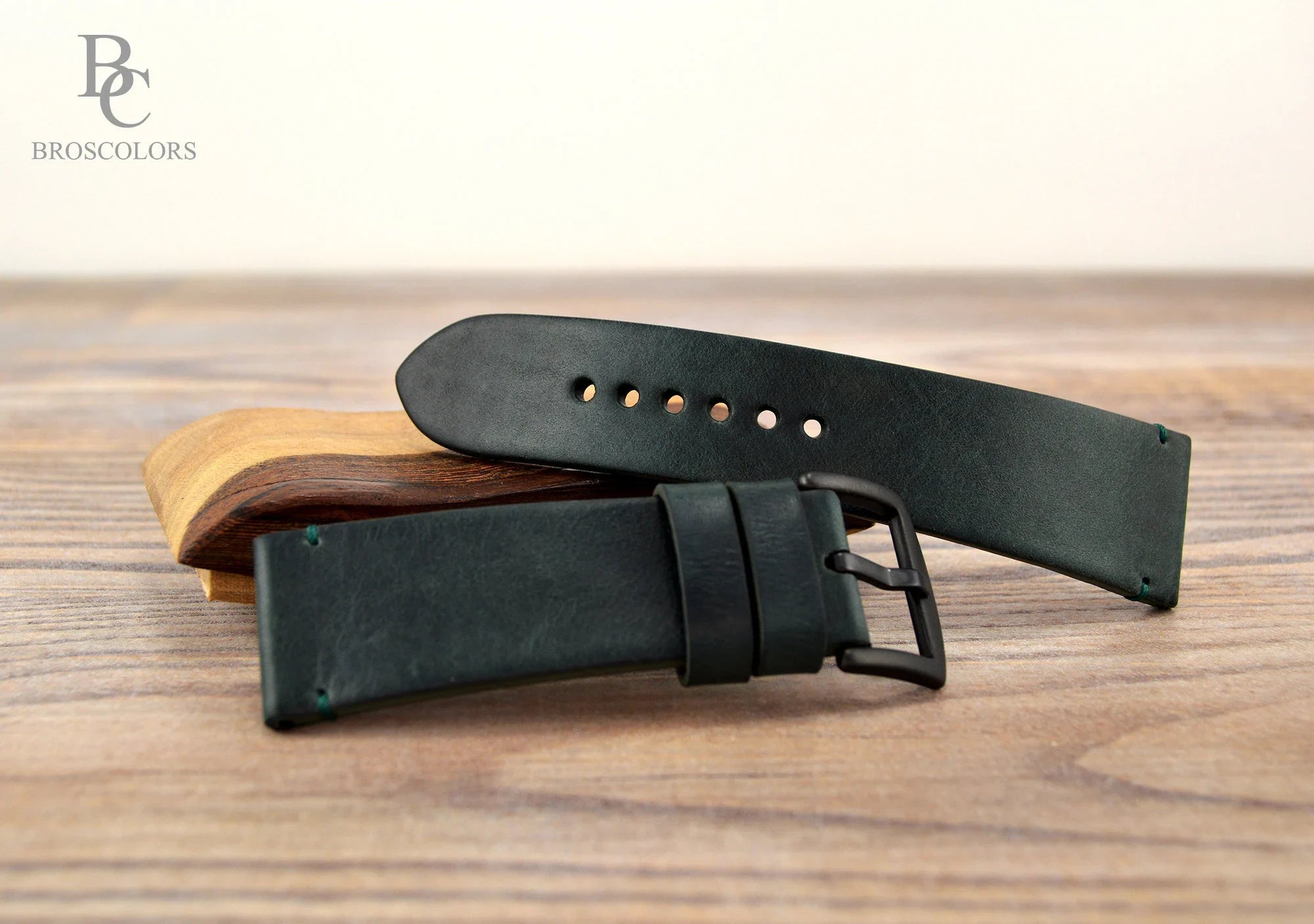 Dark Green Leather Watch Strap - Green Frog