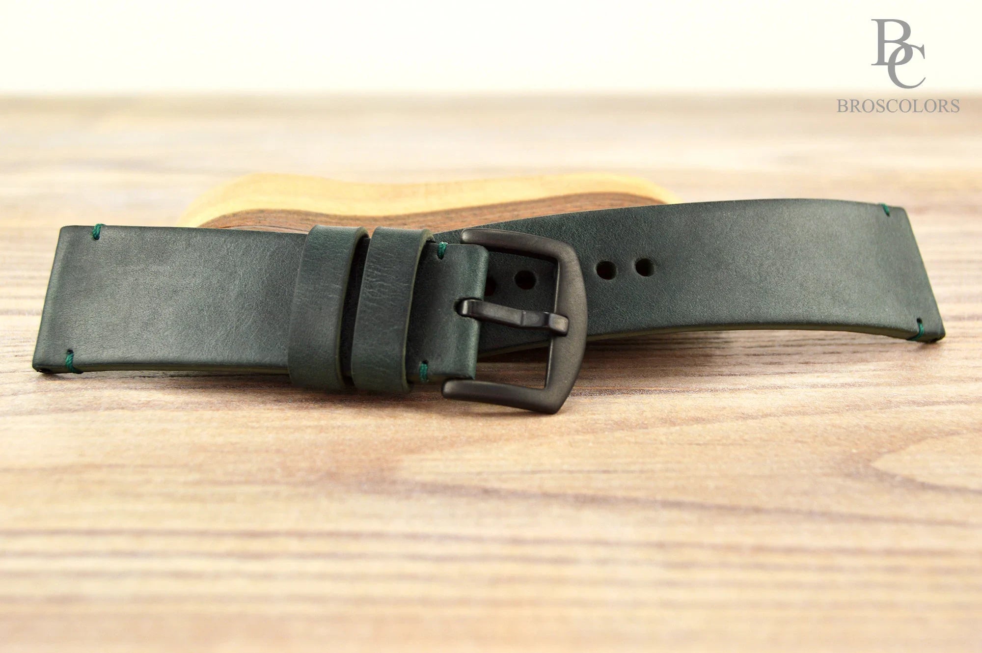 Dark Green Leather Watch Strap - Green Frog