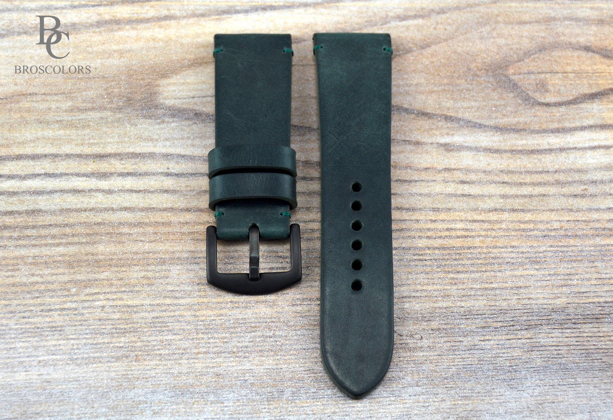 Dark Green Leather Watch Strap - Green Frog