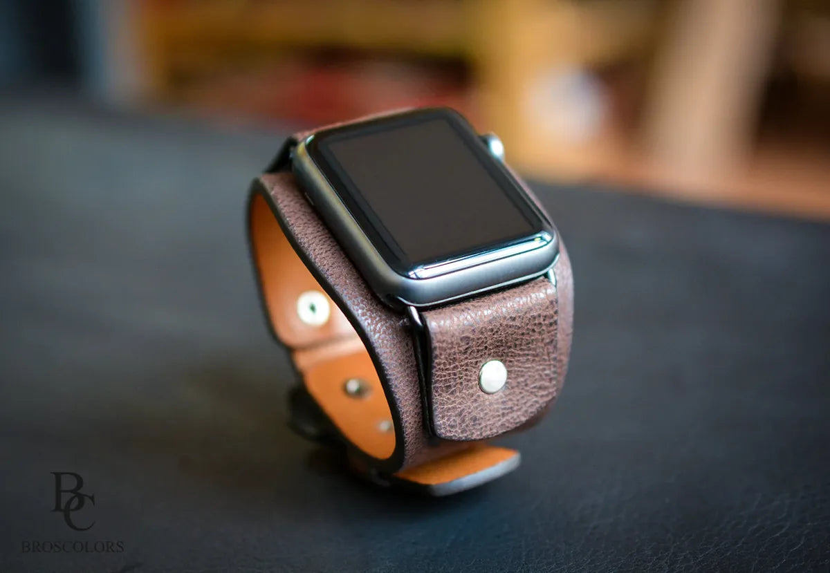 Grain Leather Apple Watch Cuff Band - Apple Grain