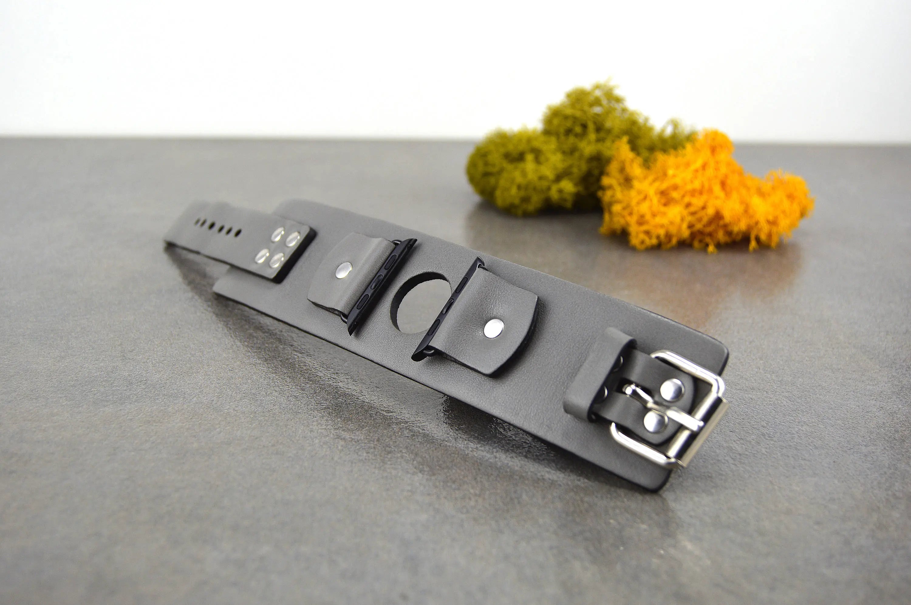 Gray Apple Leather Watch Cuff Band - Gray Armor