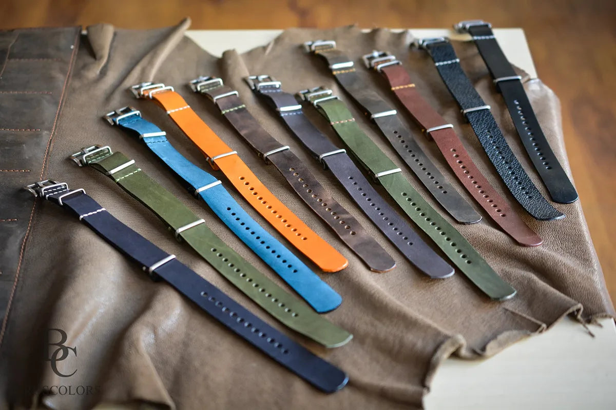 Green Leather Military Watch Strap