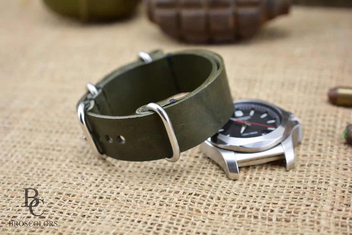 Green Leather Military Watch Strap
