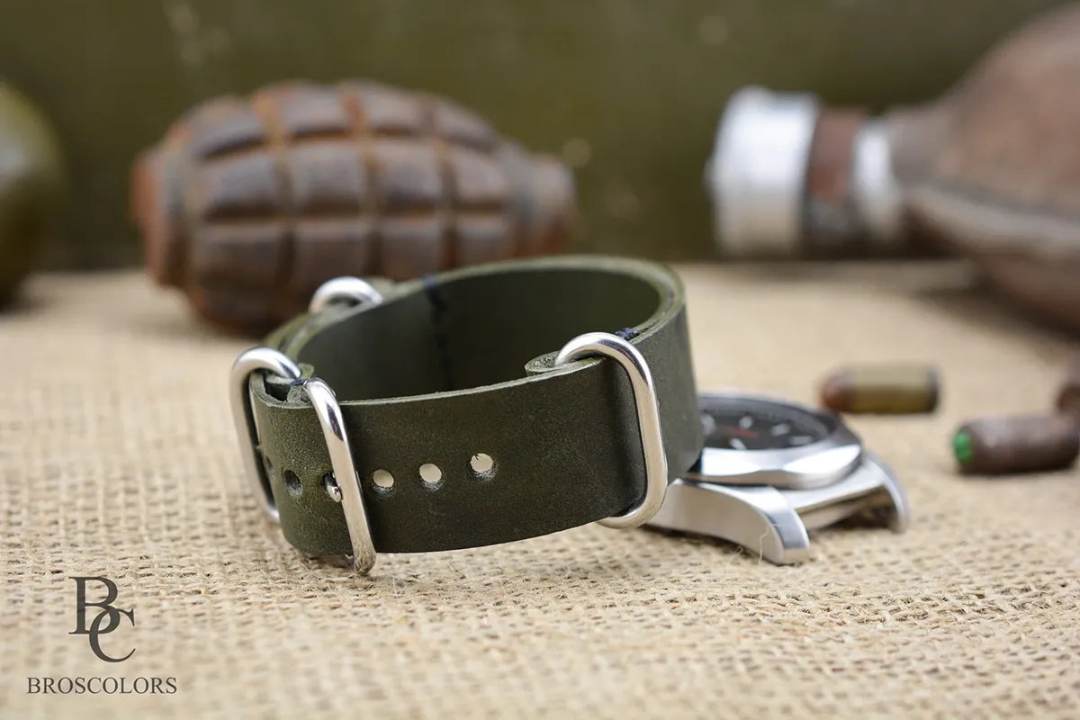 Green Leather Military Watch Strap