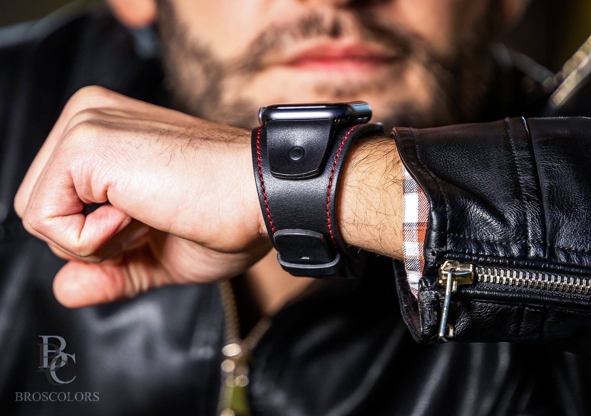 Apple Watch Leather Cuff Band - Red Line Racer