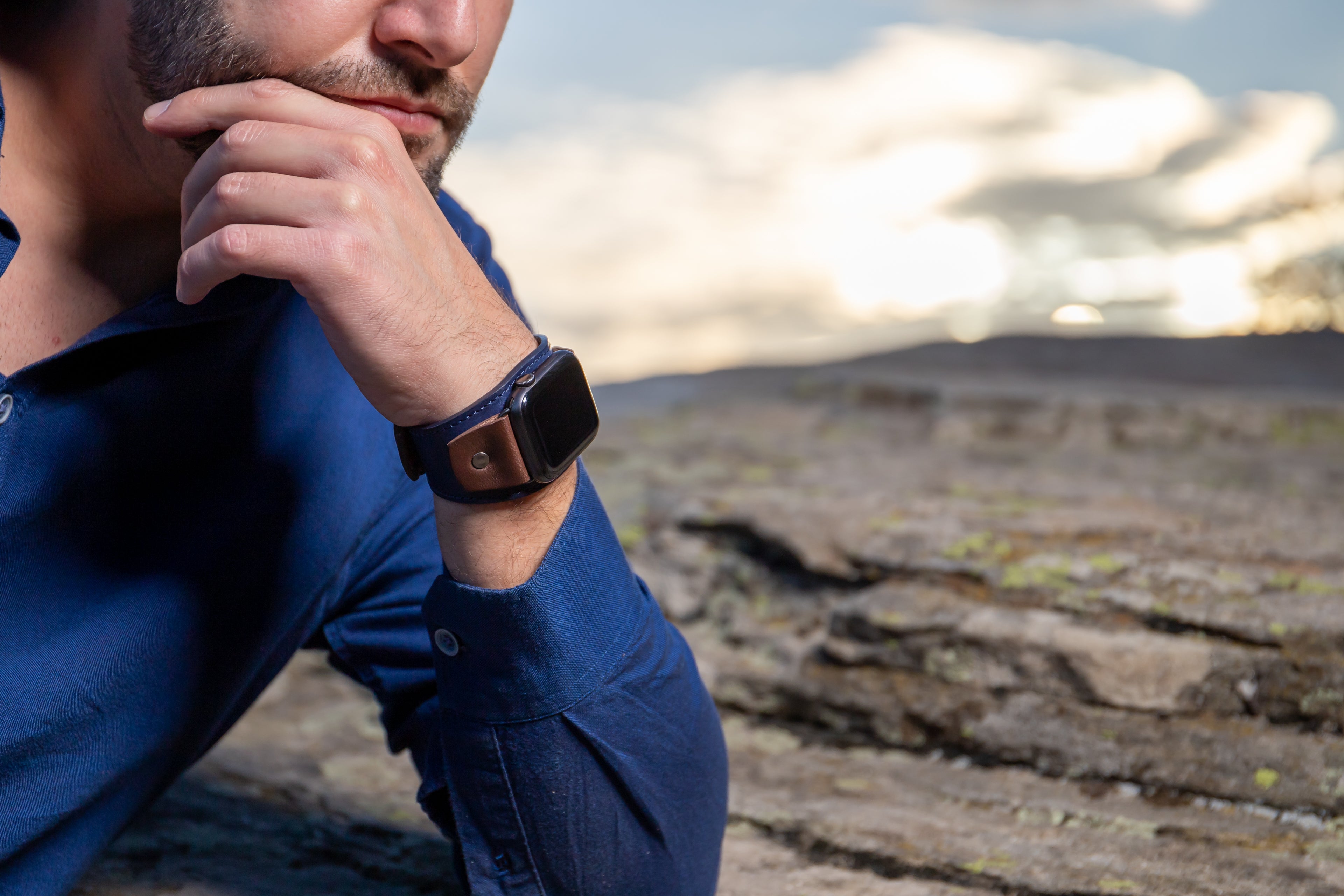 Blue&Brown Apple Cuff Watch Band