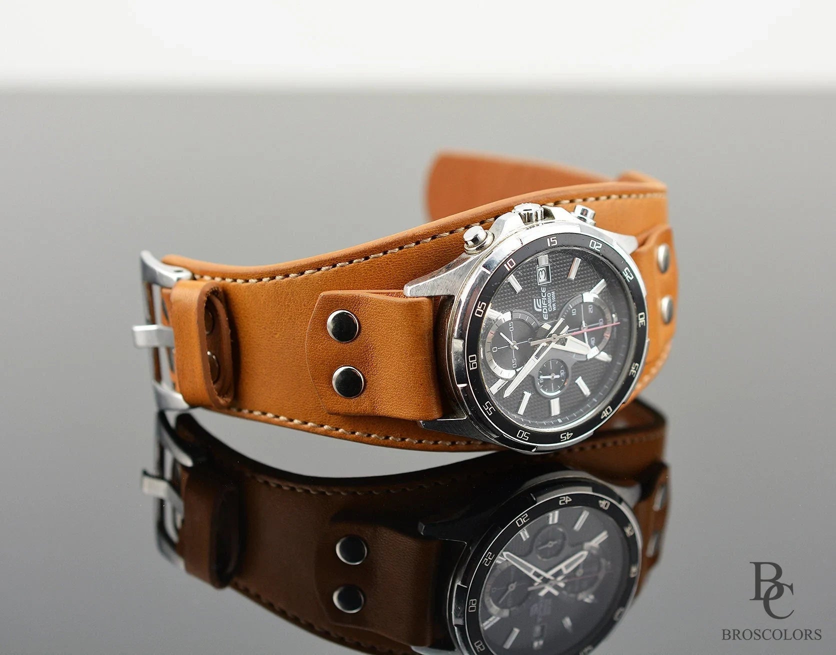 Leather Cuff Watch Band in Light Brown - Simple Cuff
