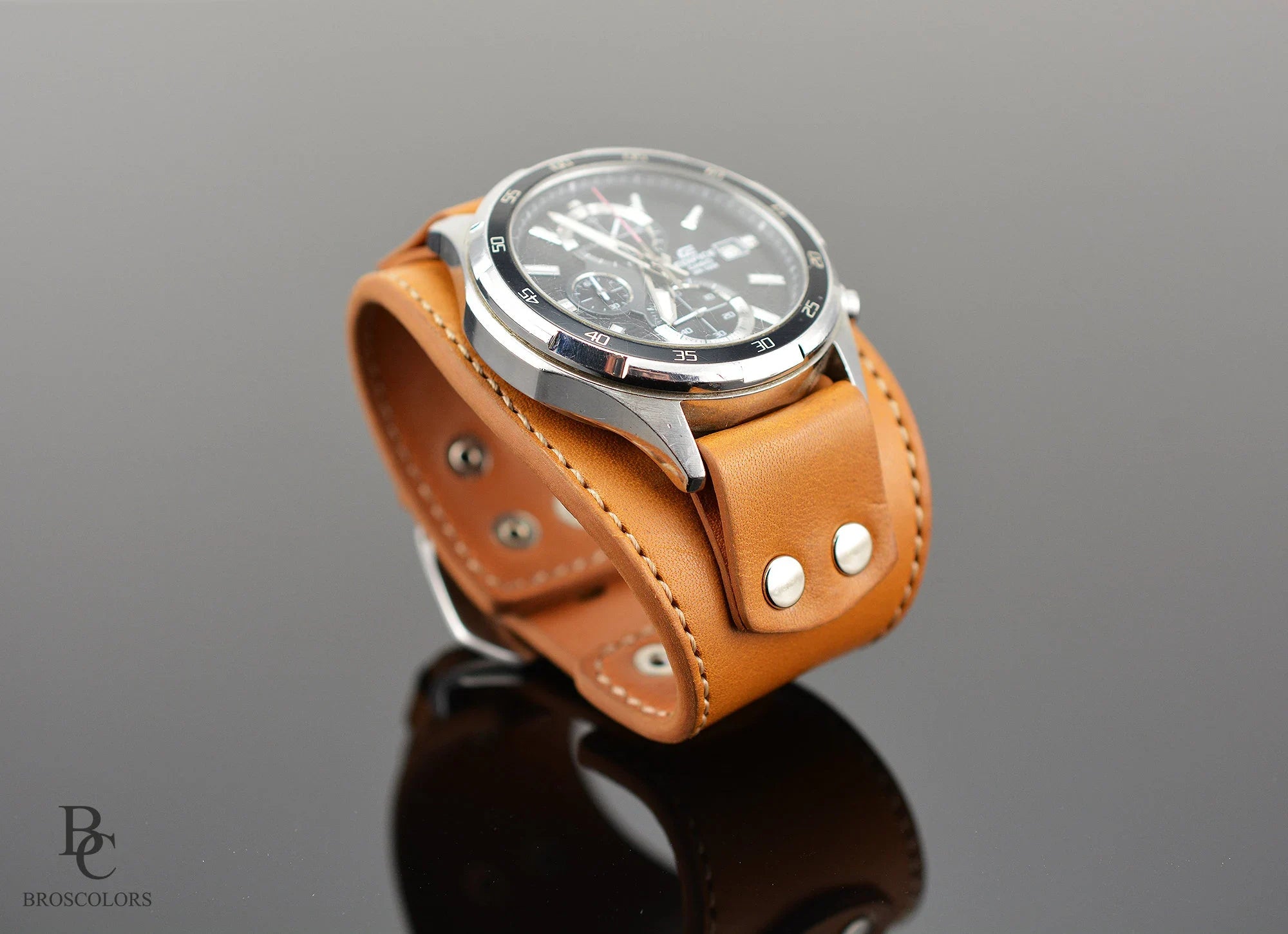 Leather Cuff Watch Band in Light Brown - Simple Cuff
