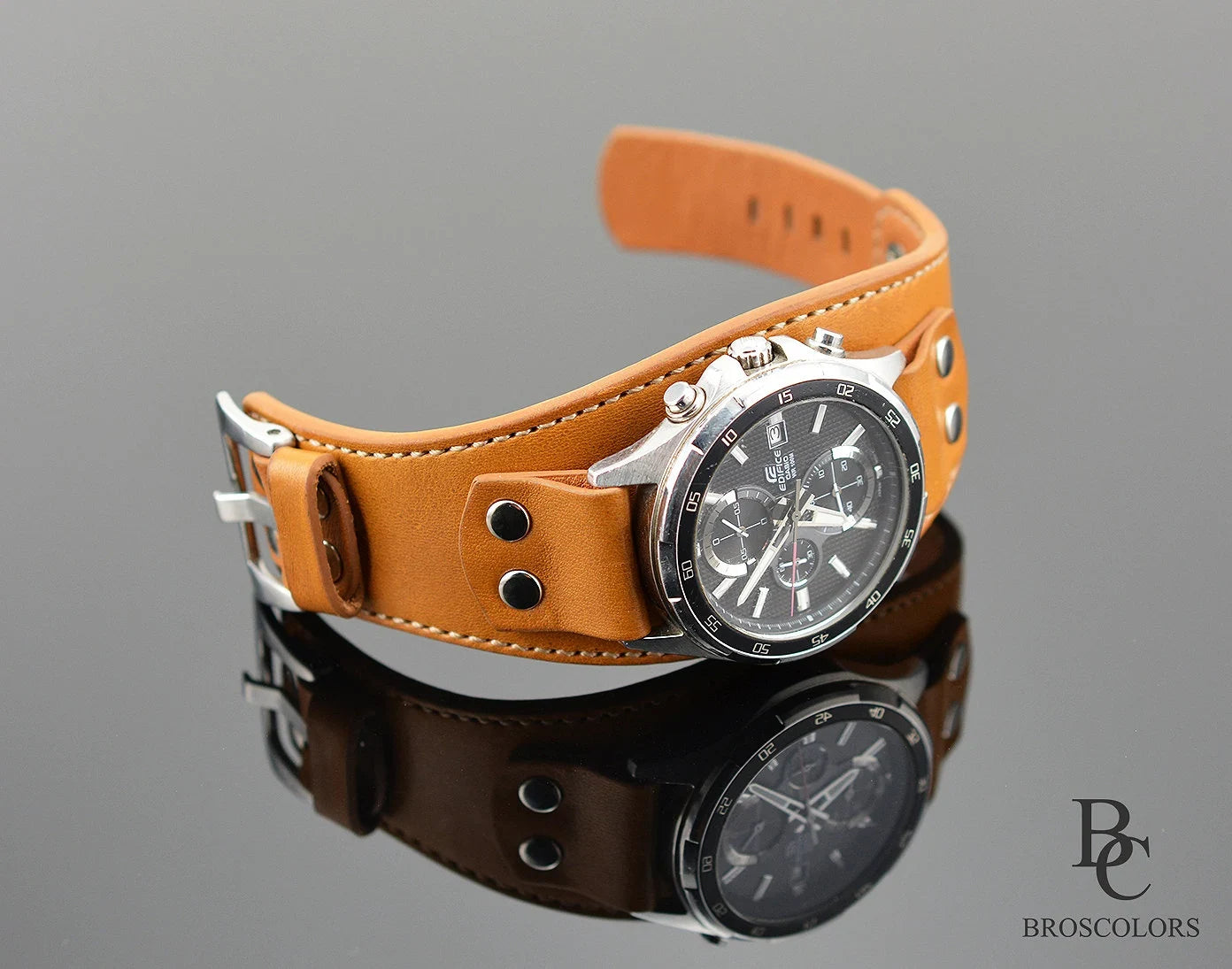 Leather Cuff Watch Band in Light Brown - Simple Cuff