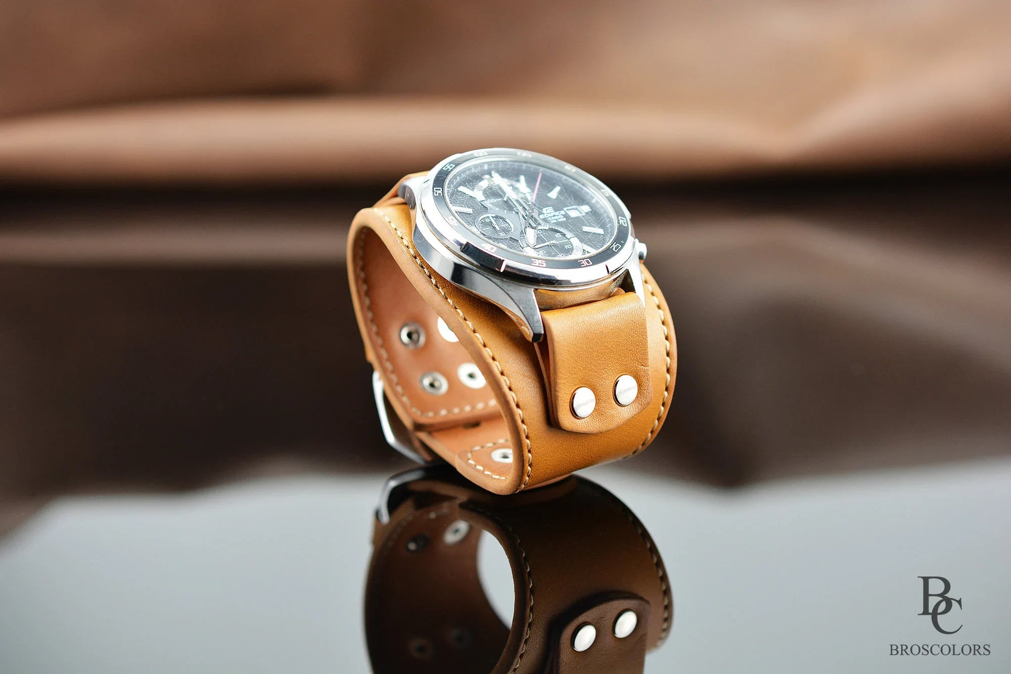 Leather Cuff Watch Band in Light Brown - Simple Cuff