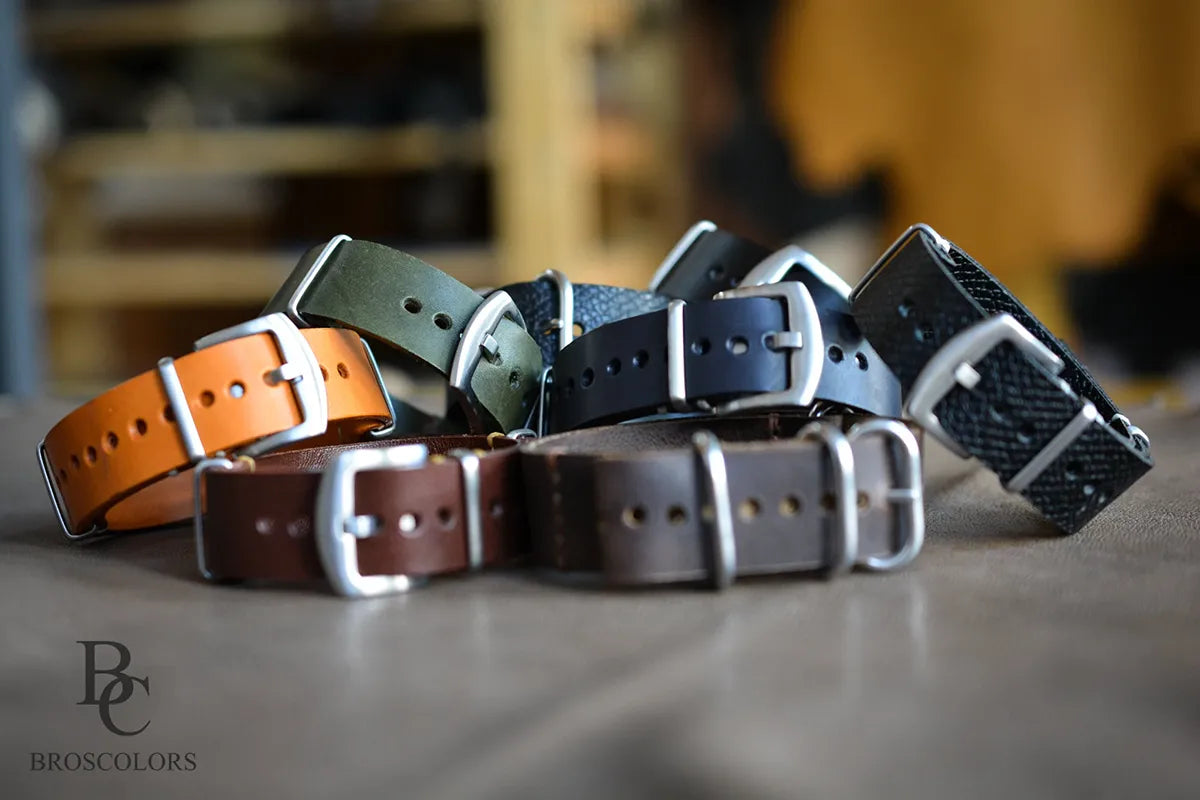 Military Brown Zulu Watch Band Green Stitching