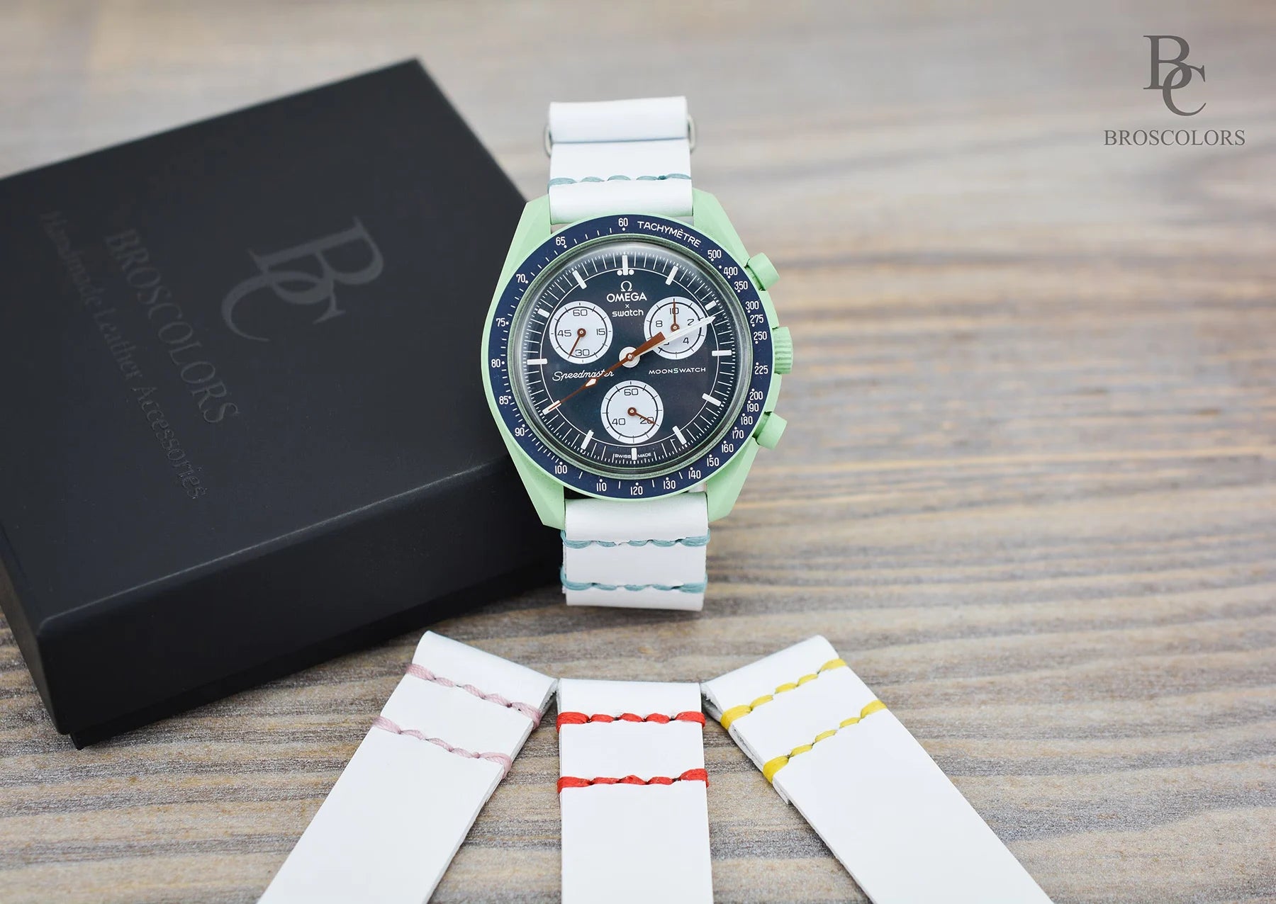 Omega Swatch MoonSwatch Leather Watch Band - White - Moon Landing