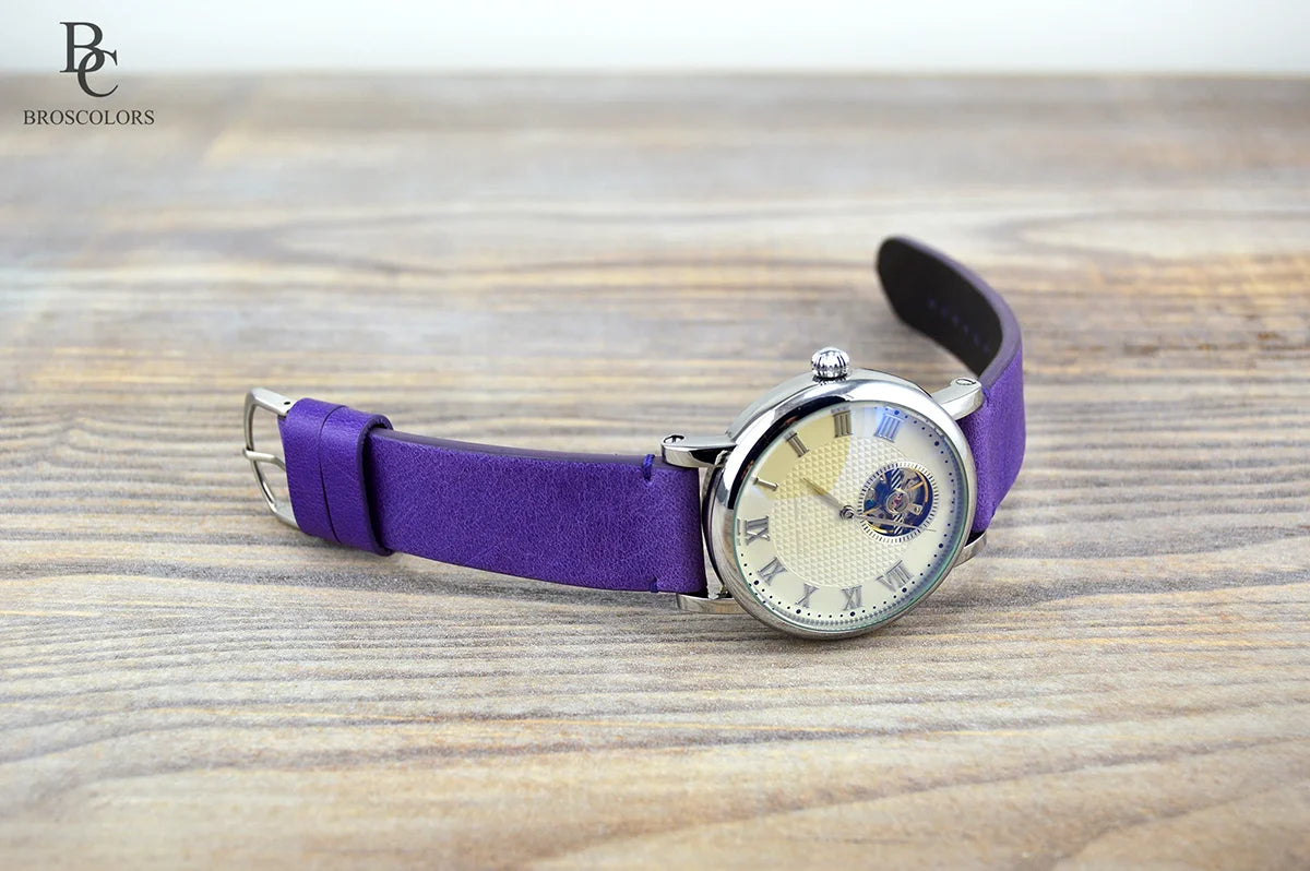 Purple Leather Watch Strap - Purple Comfort