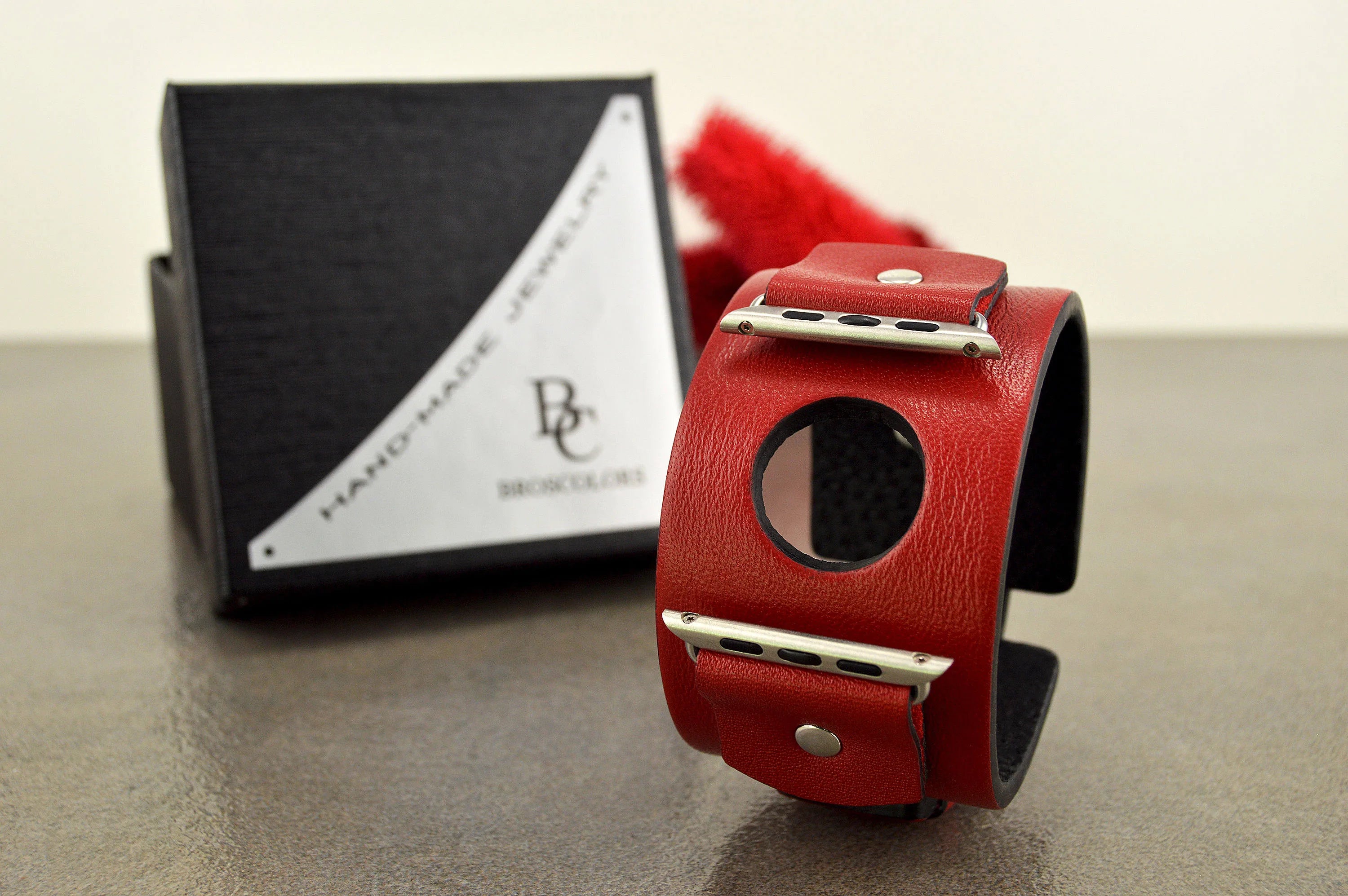 Red Apple Watch Leather Cuff Band - 4 Red Dots