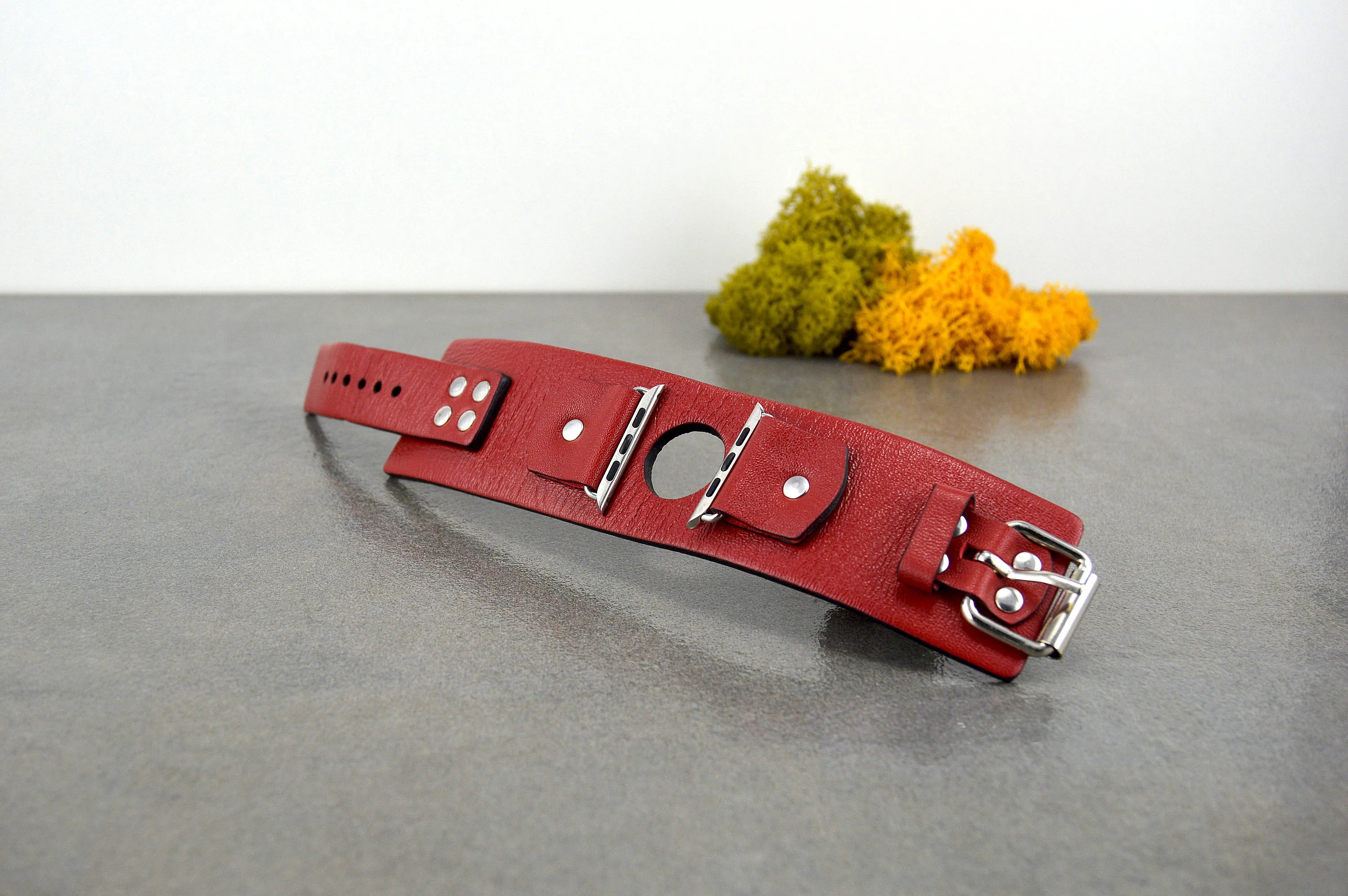 Red Apple Watch Leather Cuff Band - 4 Red Dots