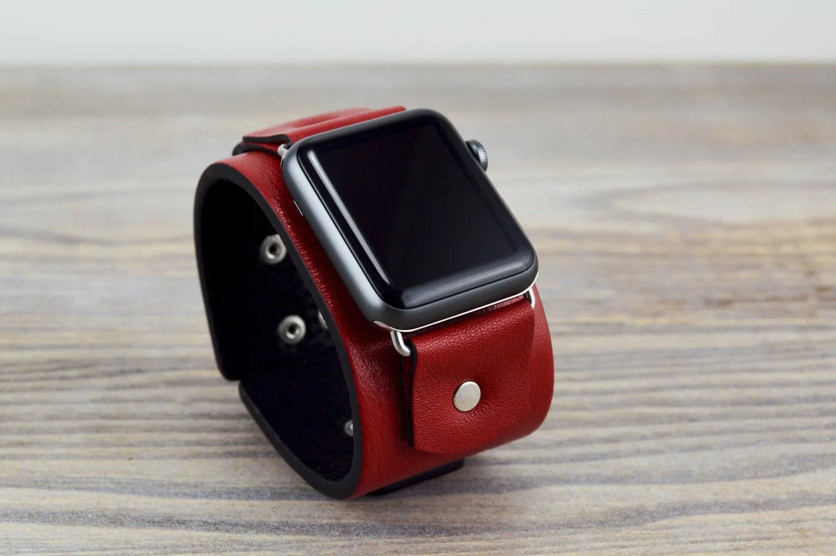 Red Apple Watch Leather Cuff Band