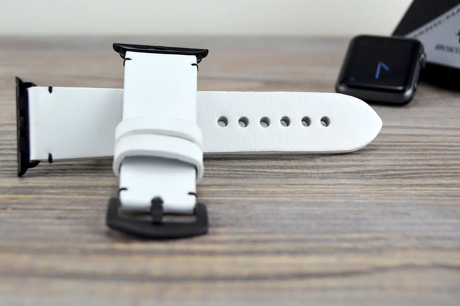 White Apple Watch Band Black Buckle - White Apple