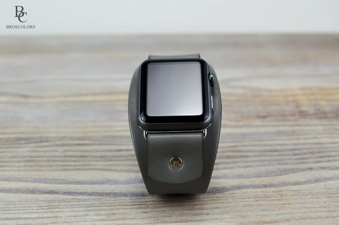 Gray Apple Leather Watch Cuff Band - Gray Armor