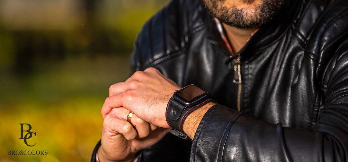 Apple Watch Leather Cuff Band - Red Line Racer