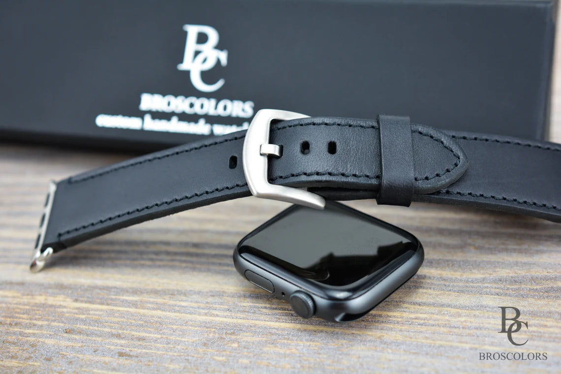 Black Leather Apple Watch Strap